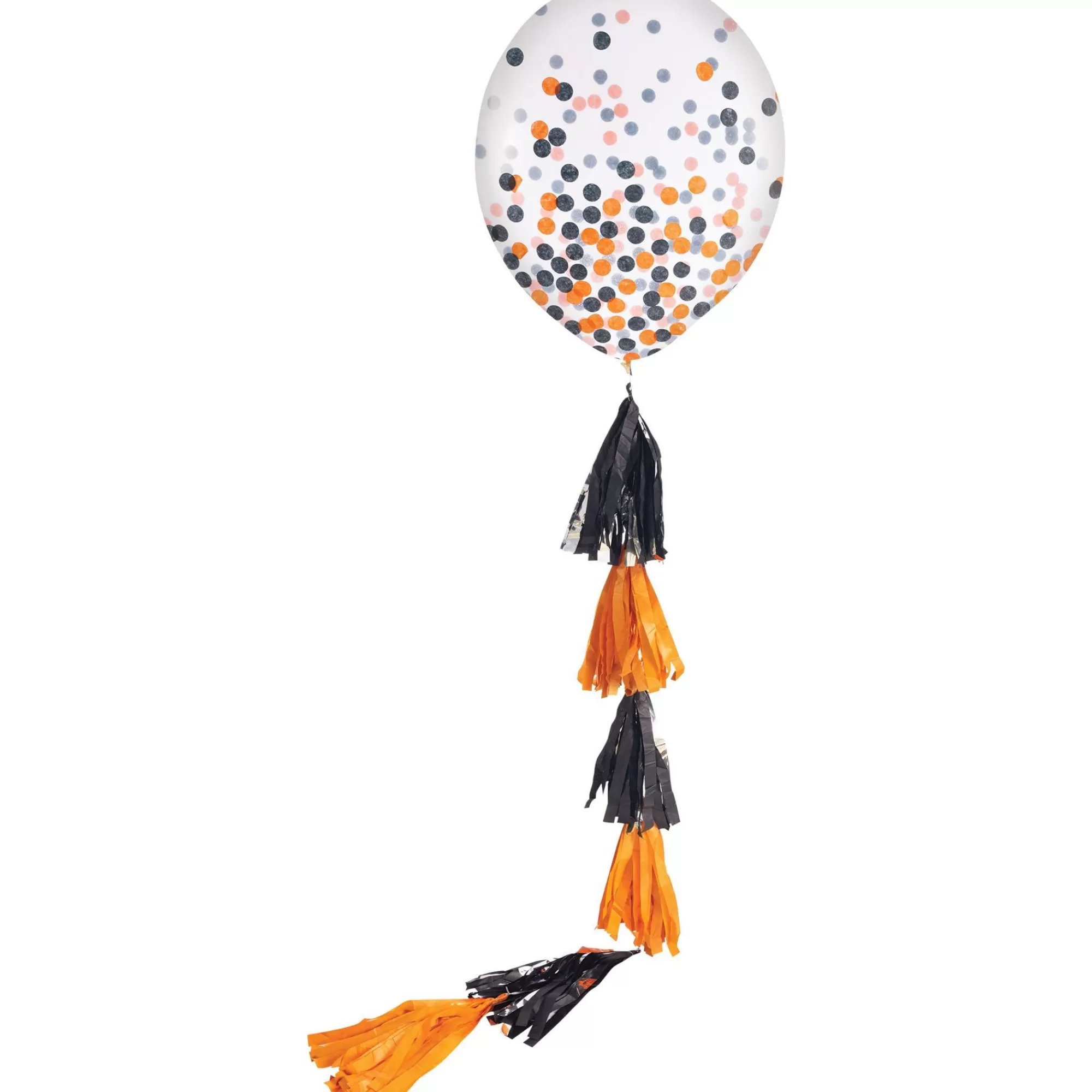 Party City Balloons | 1Ct, 24In, Black & Orange Confetti Balloon With Tassel Tail - Halloween