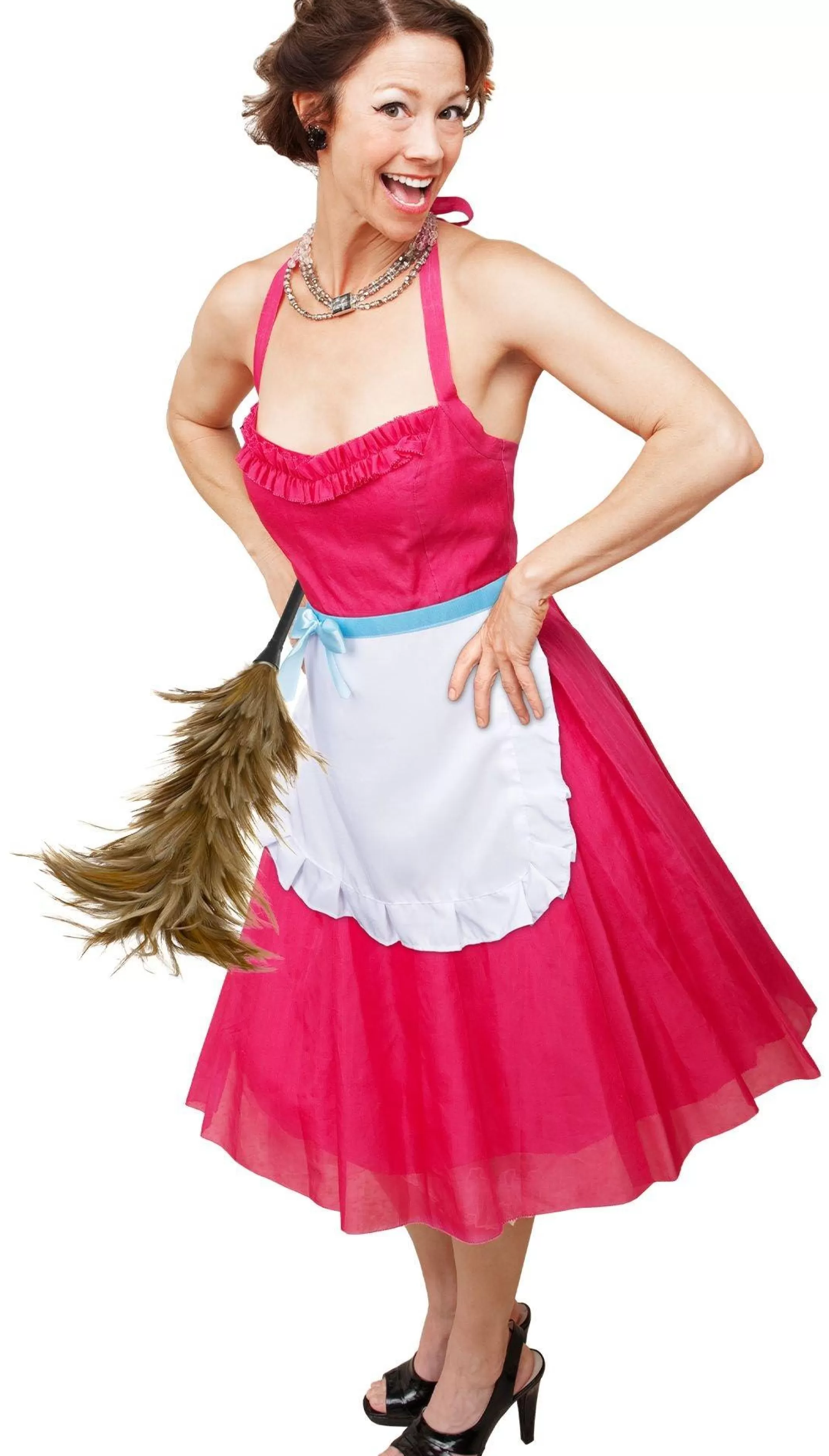 Women Party City 1950S | 50S Happy Homemaker Apron & Feather Duster Costume Accessory Set, 2Pc