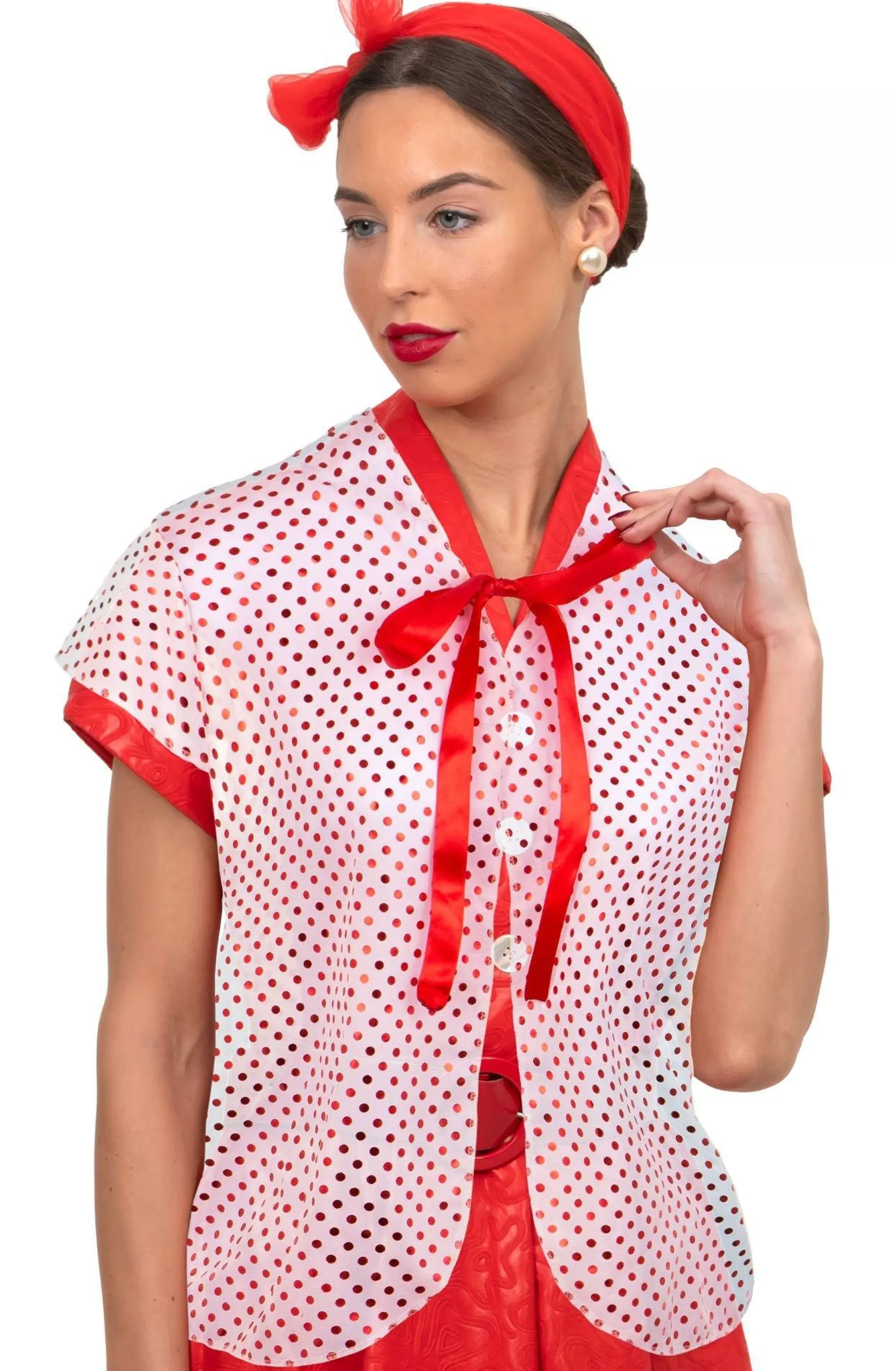 Women Party City 1950S | 50S Red & White Polka Dot Capelet For Adults