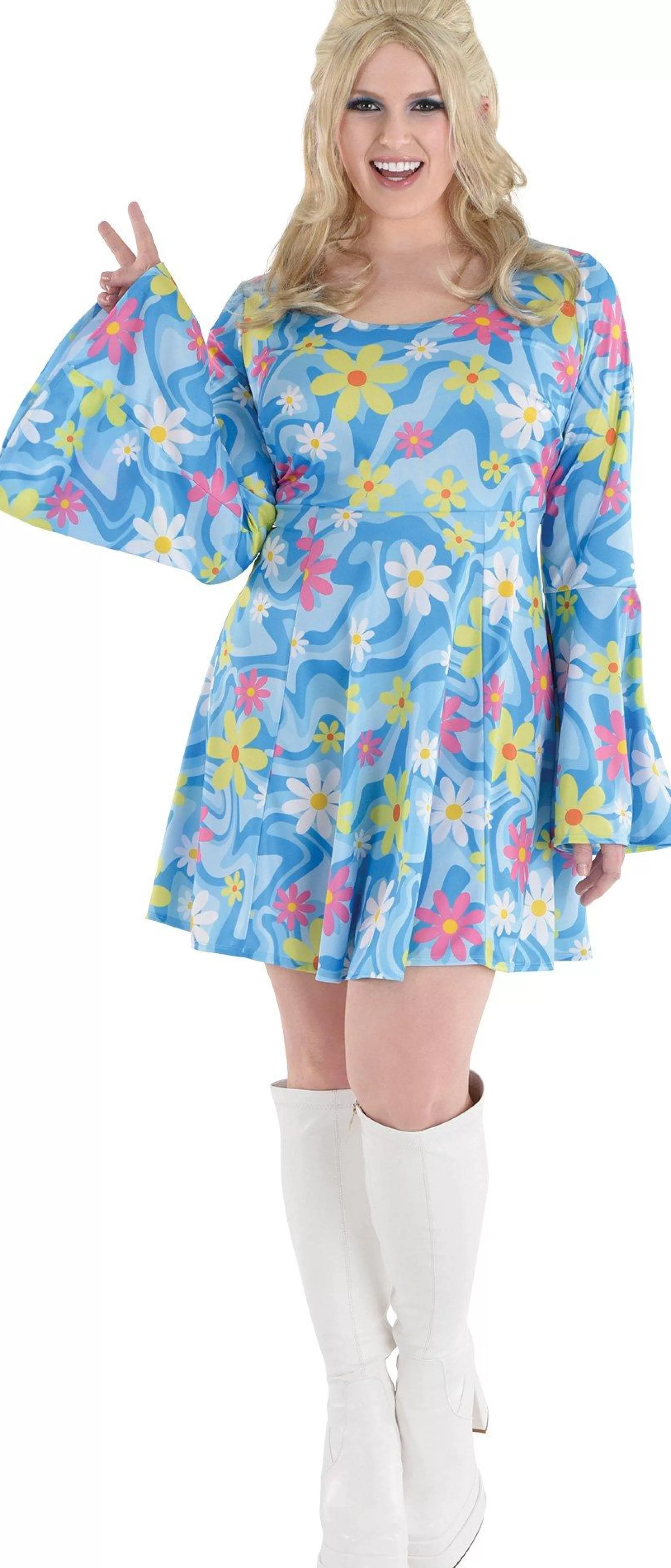Party City Plus Size Costumes-Adult 60S Flower Print Plus Size Mini Dress