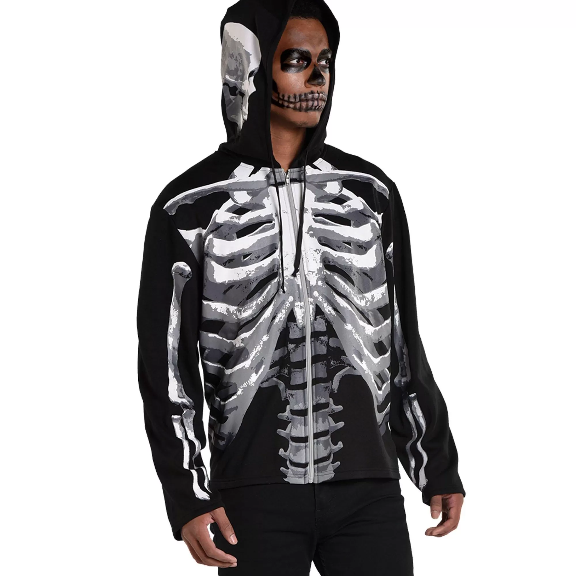 Party City Scary-Adult Black & Bone Skeleton Hoodie