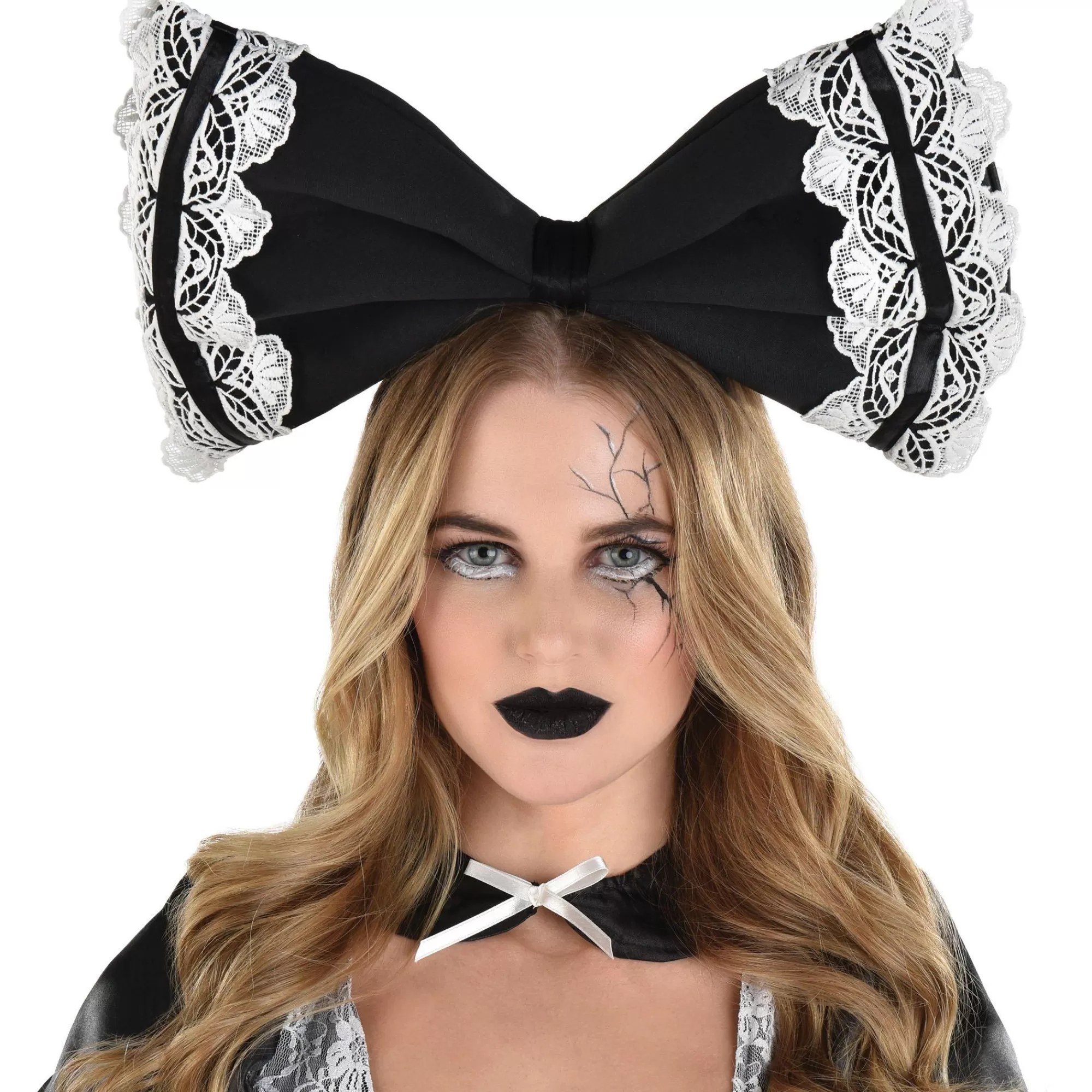 Party City Headbands, Tails-Adult Black & White Creepy Doll Bow Headband