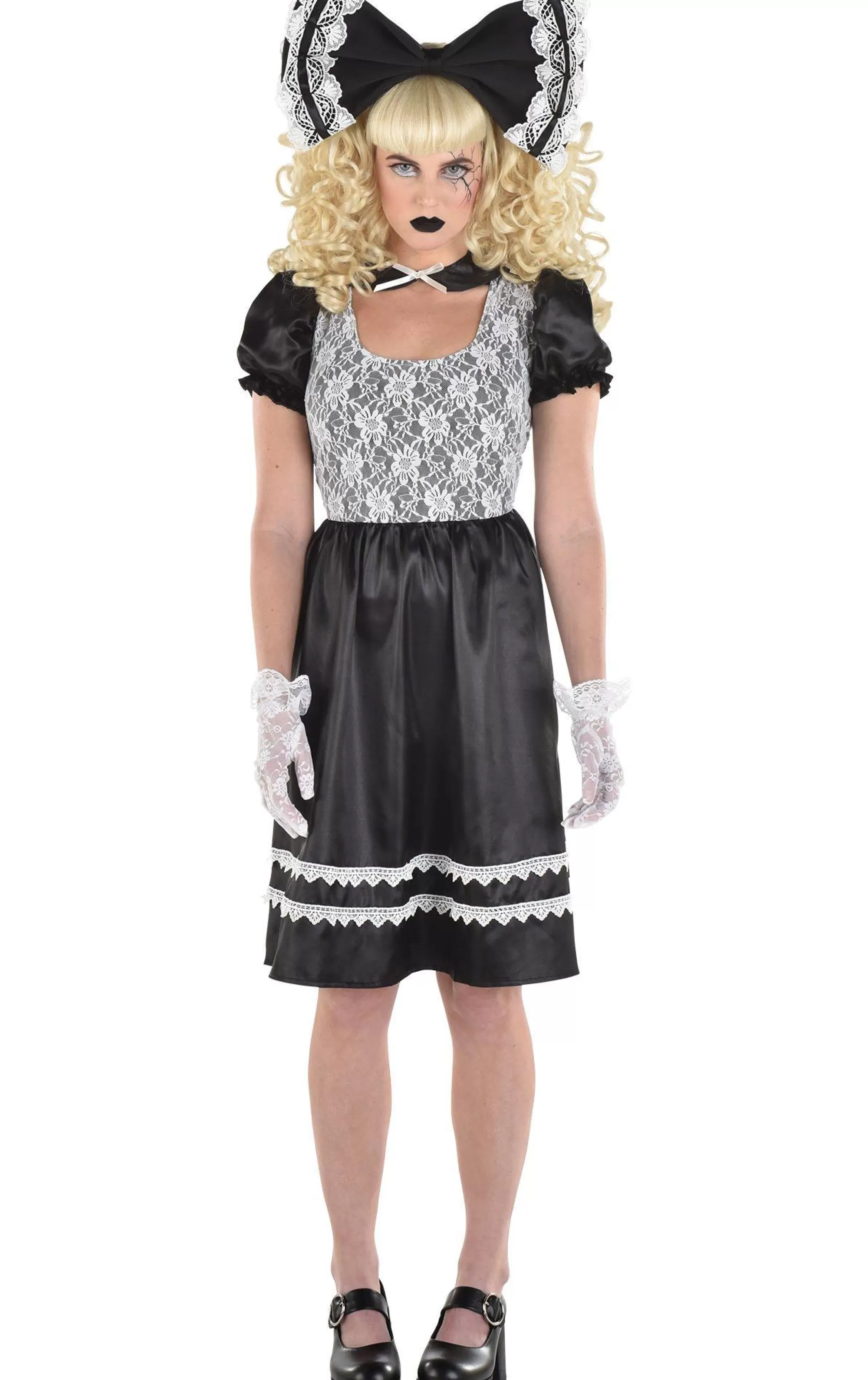 Party City Bodywear-Adult Black & White Creepy Doll Dress