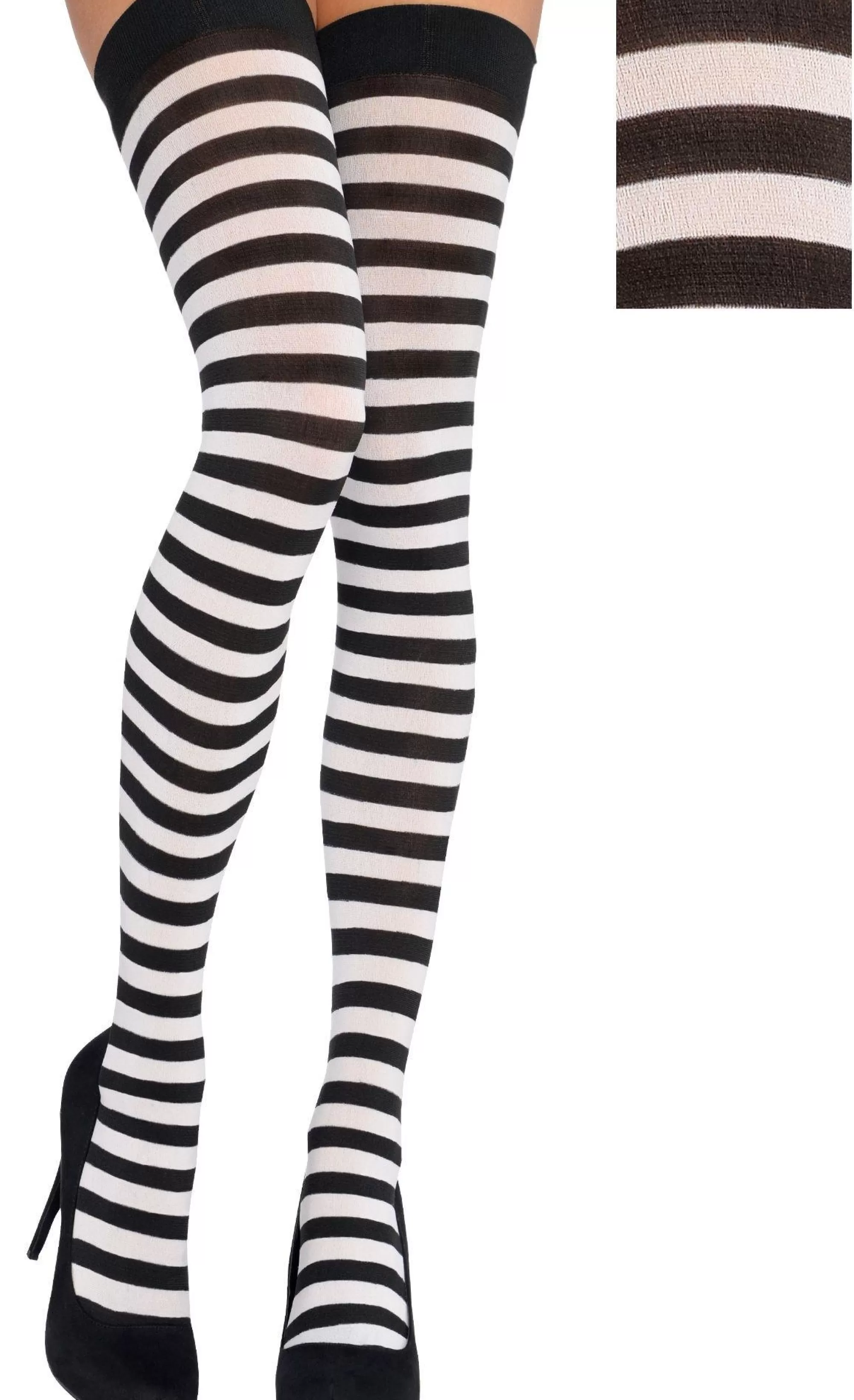 Party City Tights-Adult Black & White Striped Thigh-High Stockings