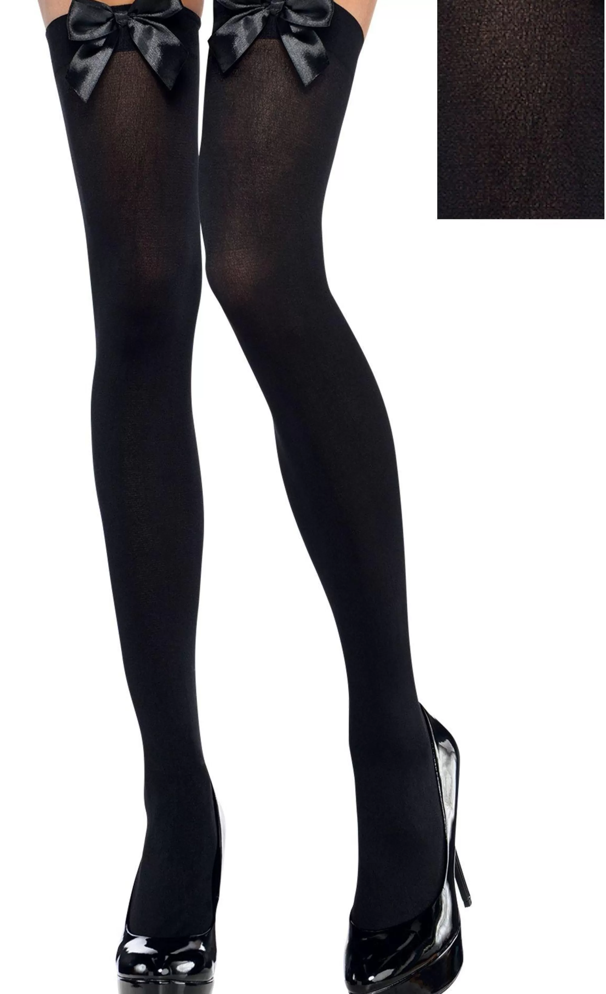 Party City Tights-Adult Black Bows Opaque Thigh-High Stockings