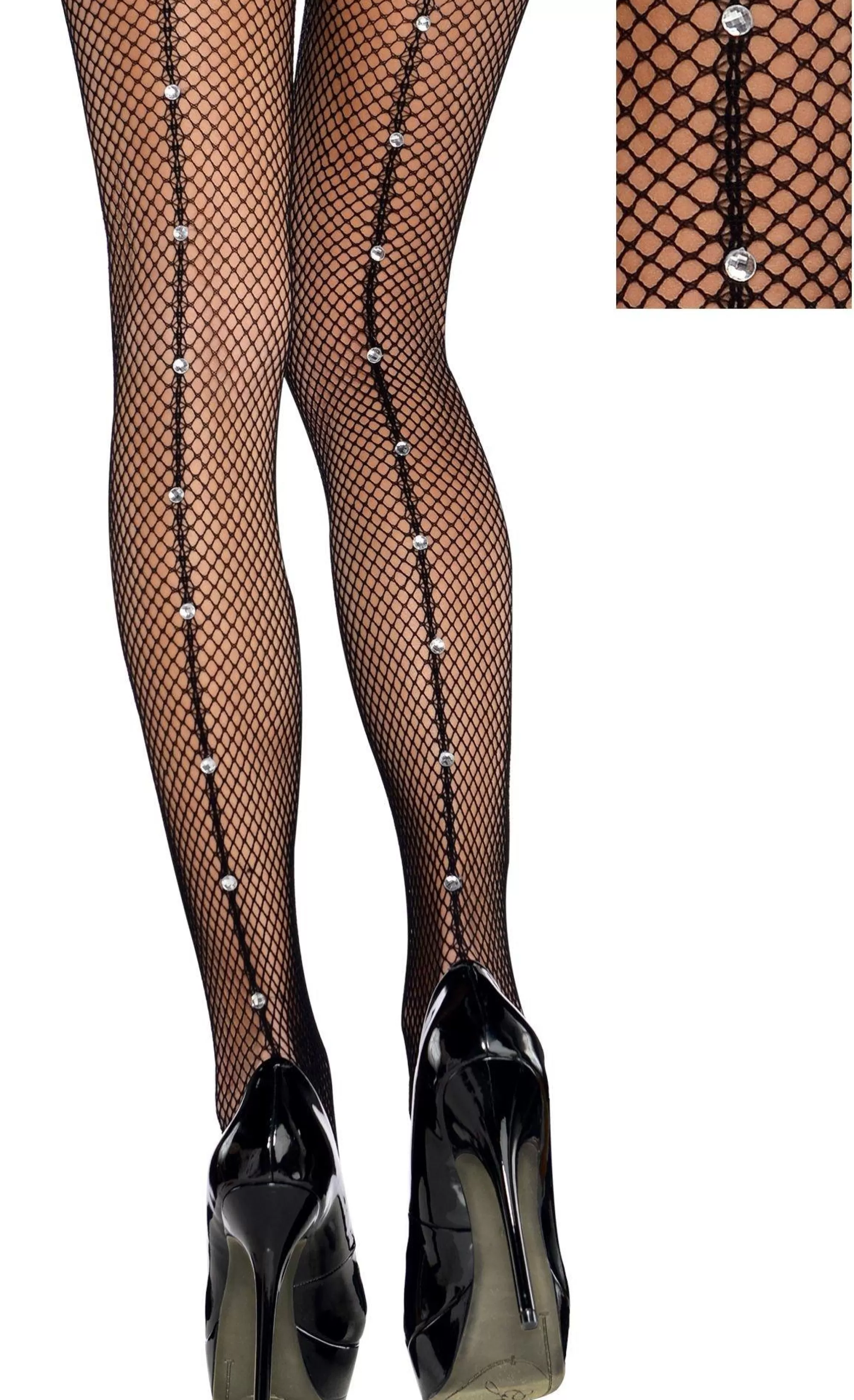 Party City Tights-Adult Black Fishnet Pantyhose With Rhinestone Seam