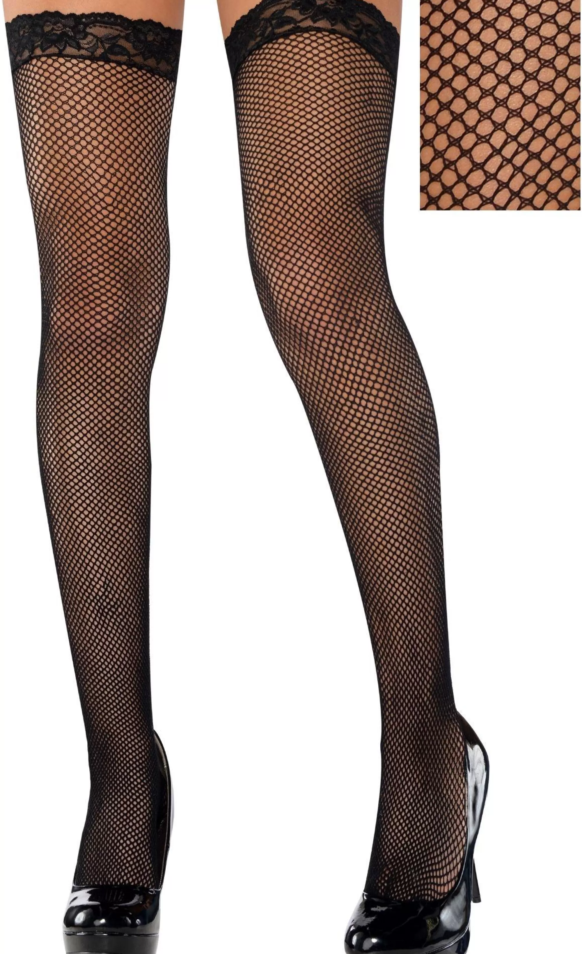 Party City Tights-Adult Black Fishnet Thigh-High Stockings With Lace Top