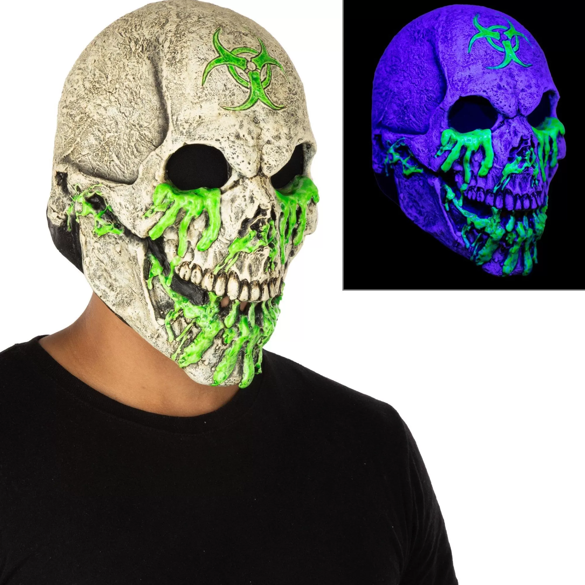 Party City Scary-Adult Black Light Reactive Radioactive Skull Latex Mask