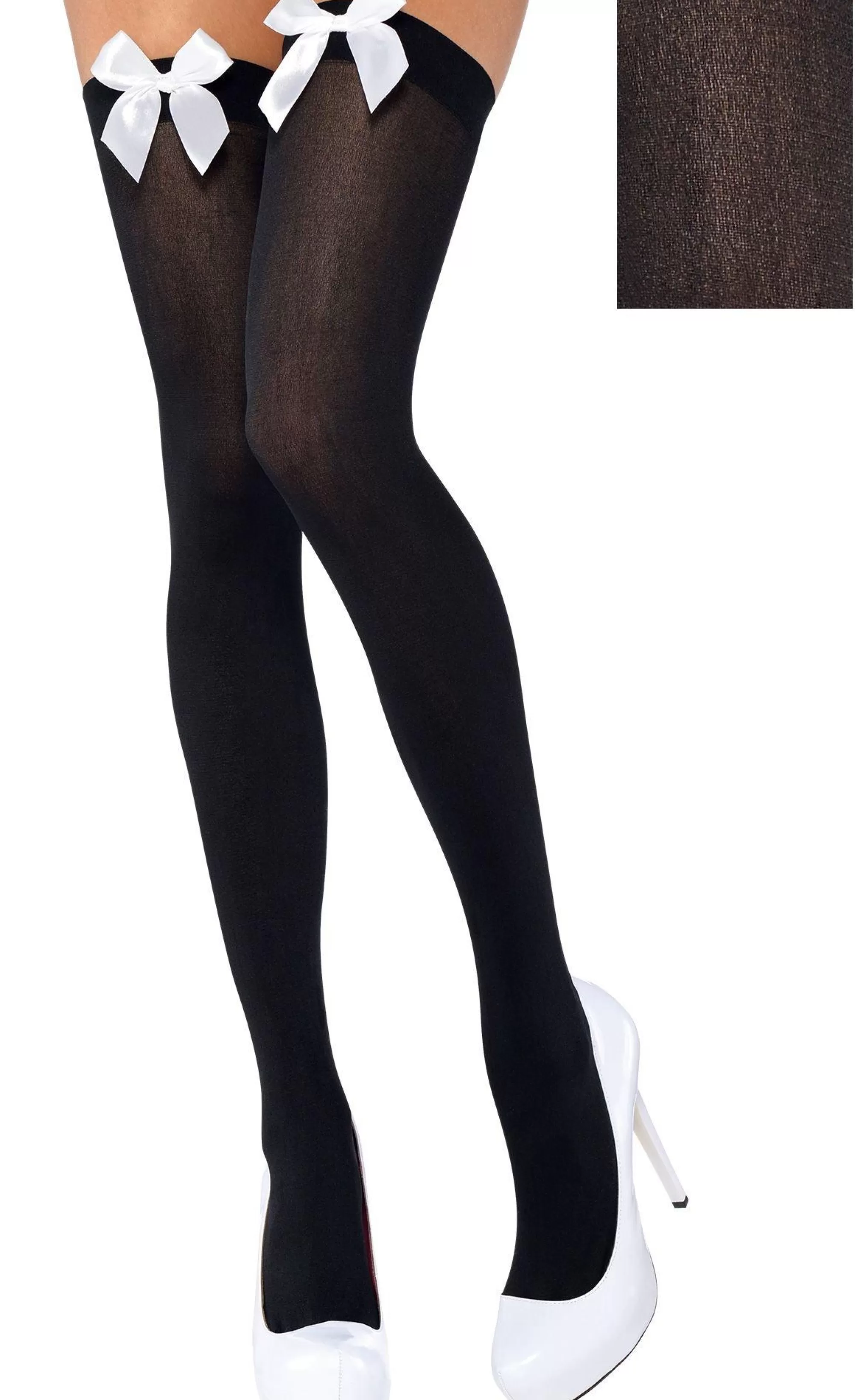 Party City Tights-Adult Black Thigh-High Stockings With White Bows