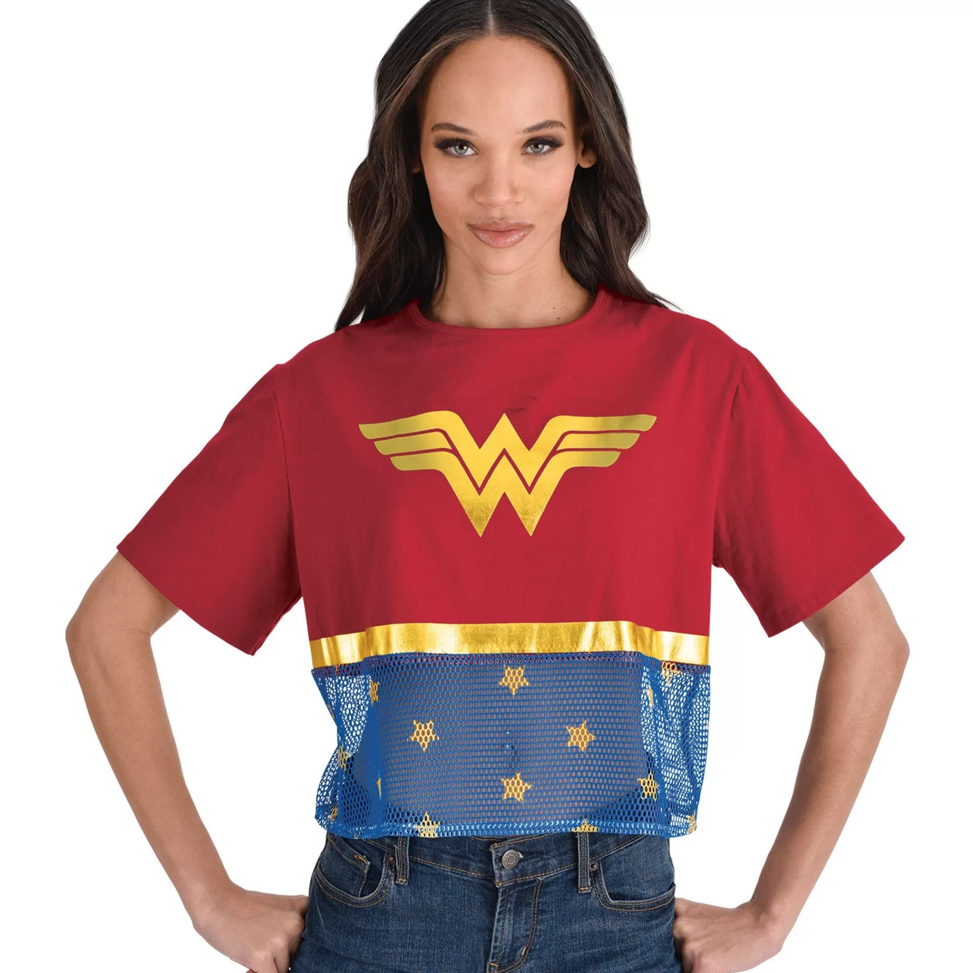 Party City Superhero-Adult Cropped Wonder Woman T-Shirt - Dc Comics