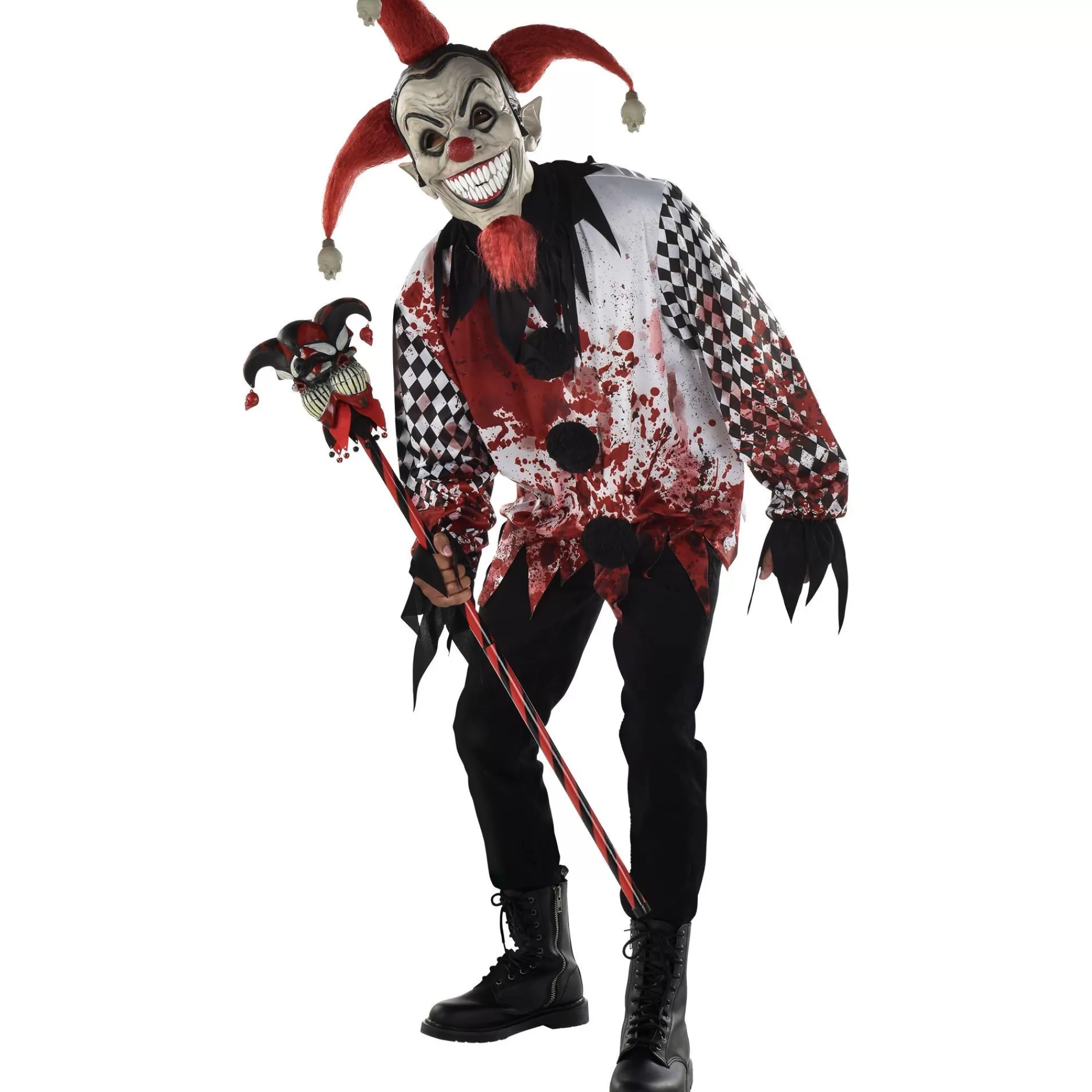 Party City Creepy Clown-Adult Evil Jester Latex Mask With Mini Skulls - Twisted Circus