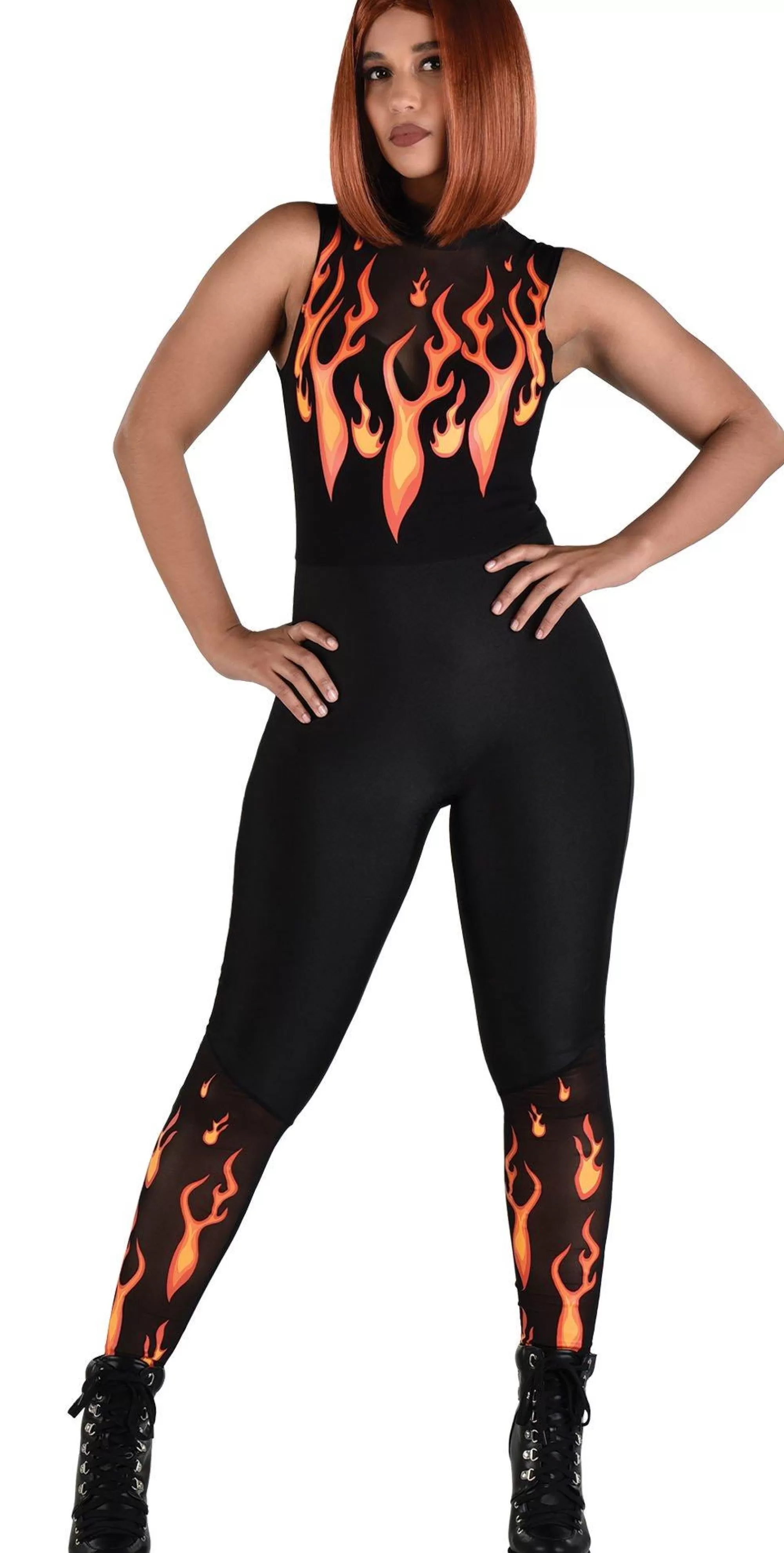 Party City Bodywear-Adult Flaming Devil Catsuit