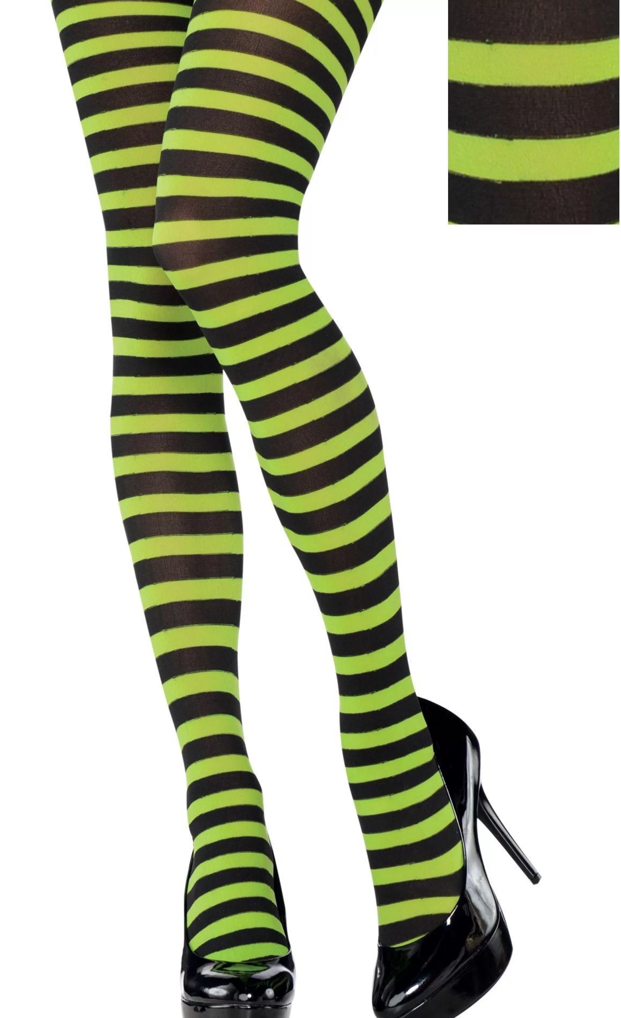 Party City Tights-Adult Green & Black Striped Tights