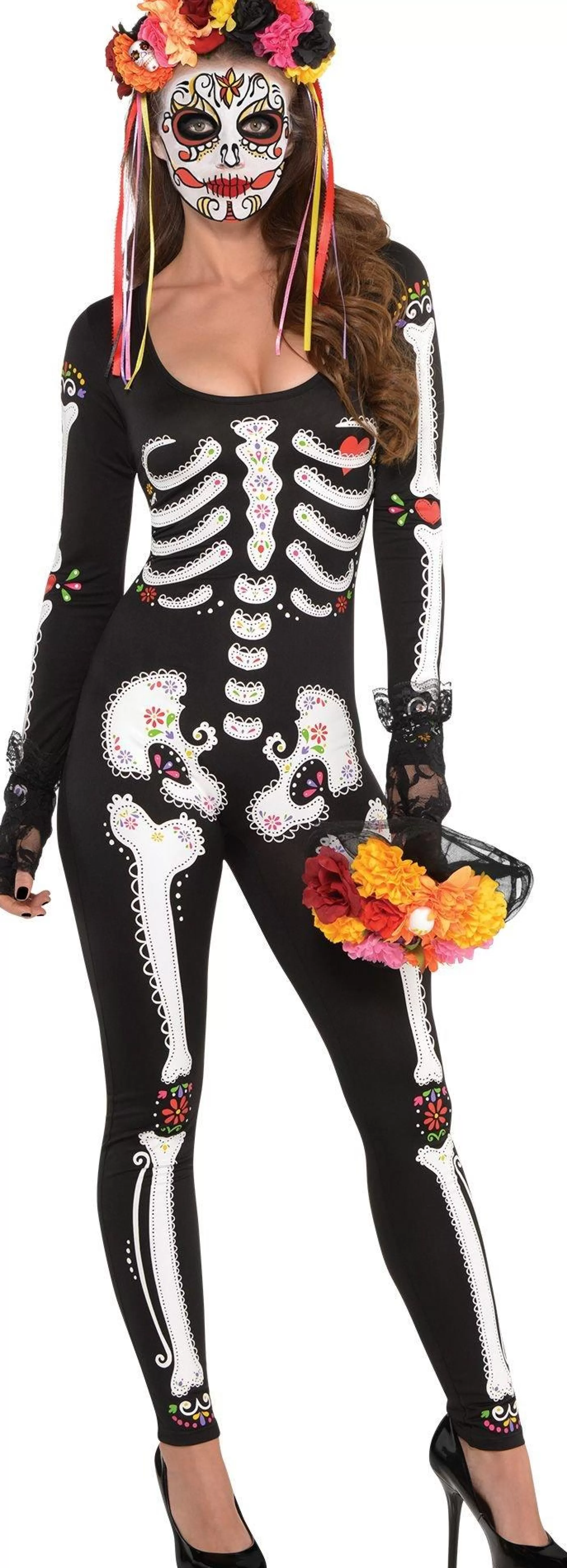 Party City Sexy-Adult La Muerta Day Of The Dead Skeleton Catsuit