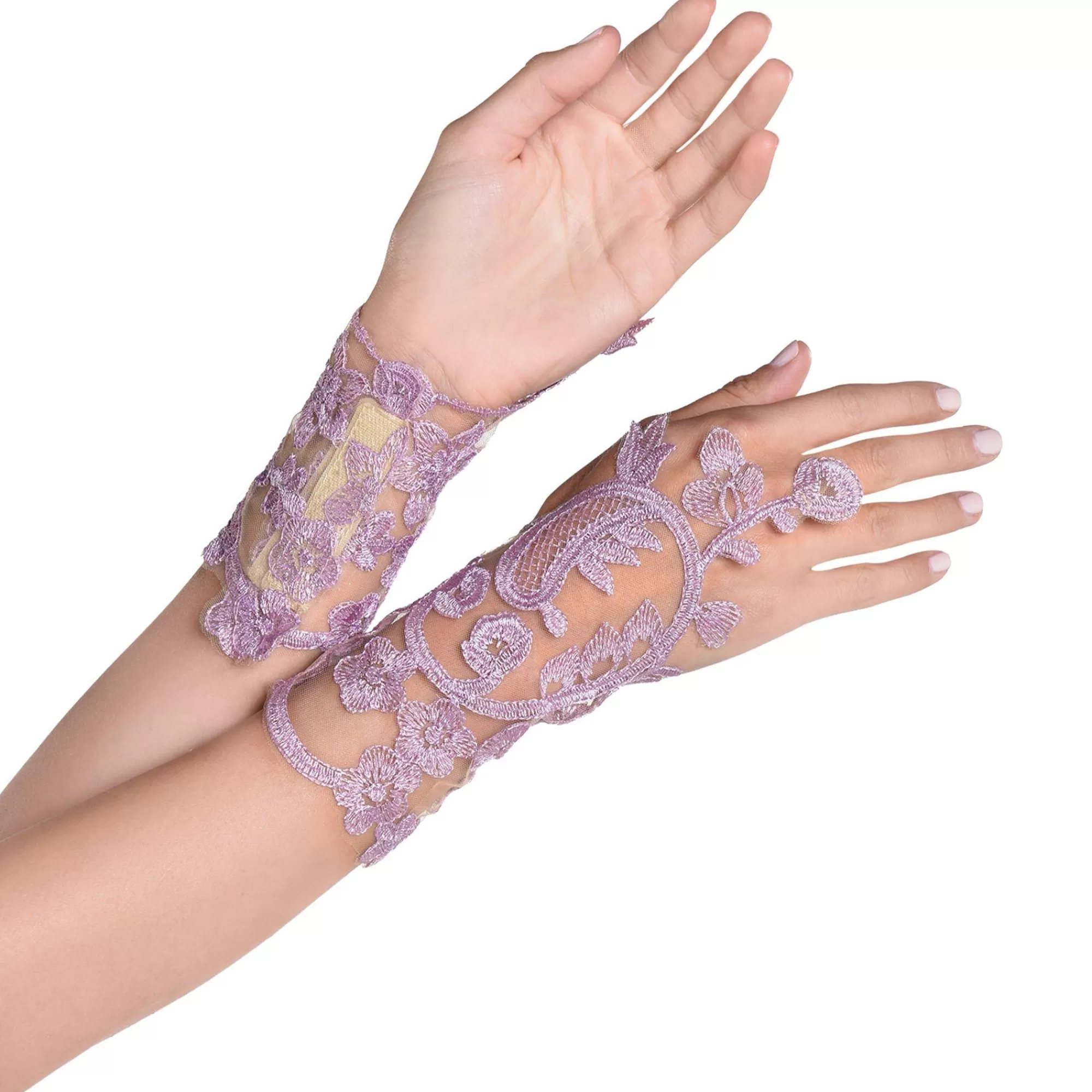 Party City Gloves-Adult Lavender Floral Embroidery Glovelettes, 2Ct - Fairy