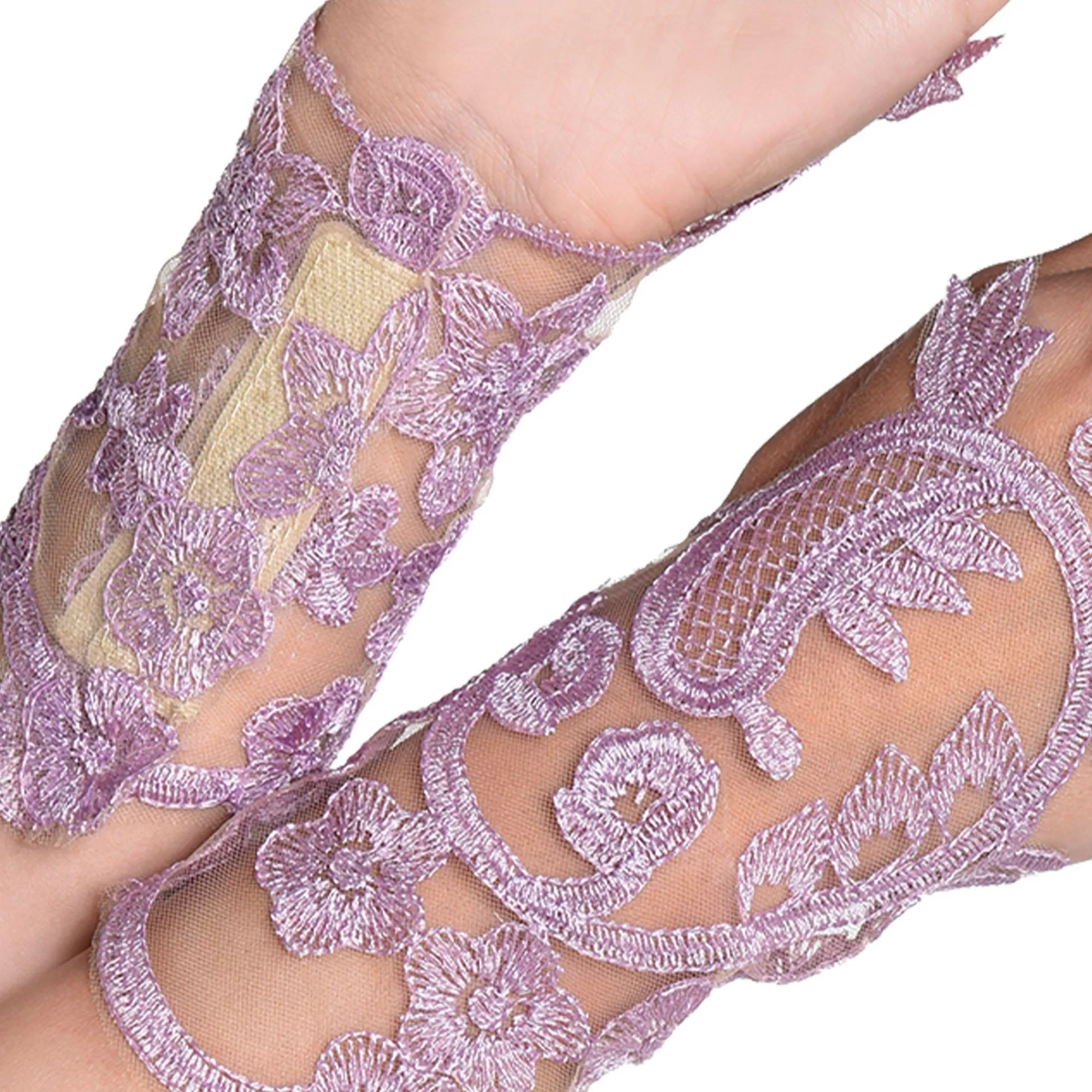 Party City Gloves-Adult Lavender Floral Embroidery Glovelettes, 2Ct - Fairy