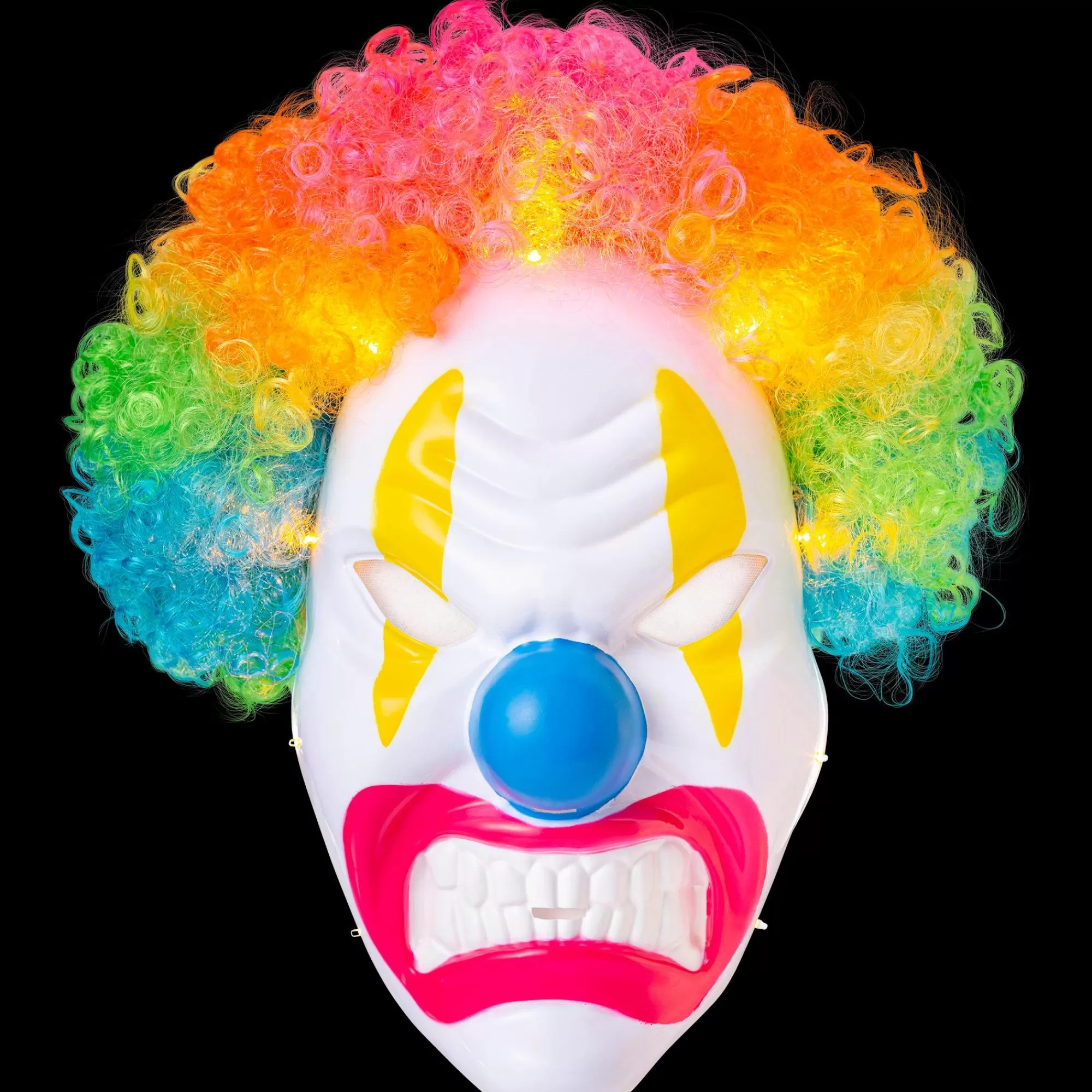 Party City Wigs-Adult Light-Up Angry Clown Plastic Mask With Colorful Wig - Neon Circus
