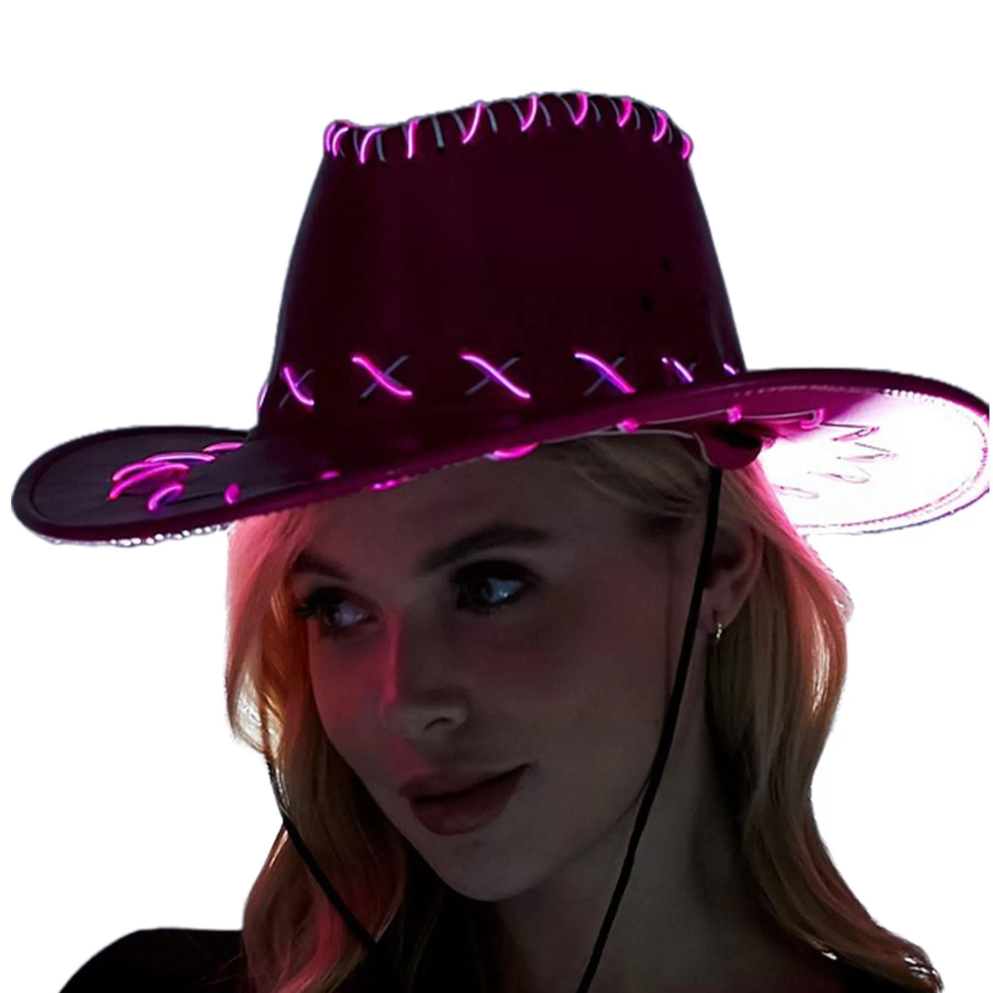 Party City Cowboy-Adult Light-Up Pink Fabric Cowboy Hat