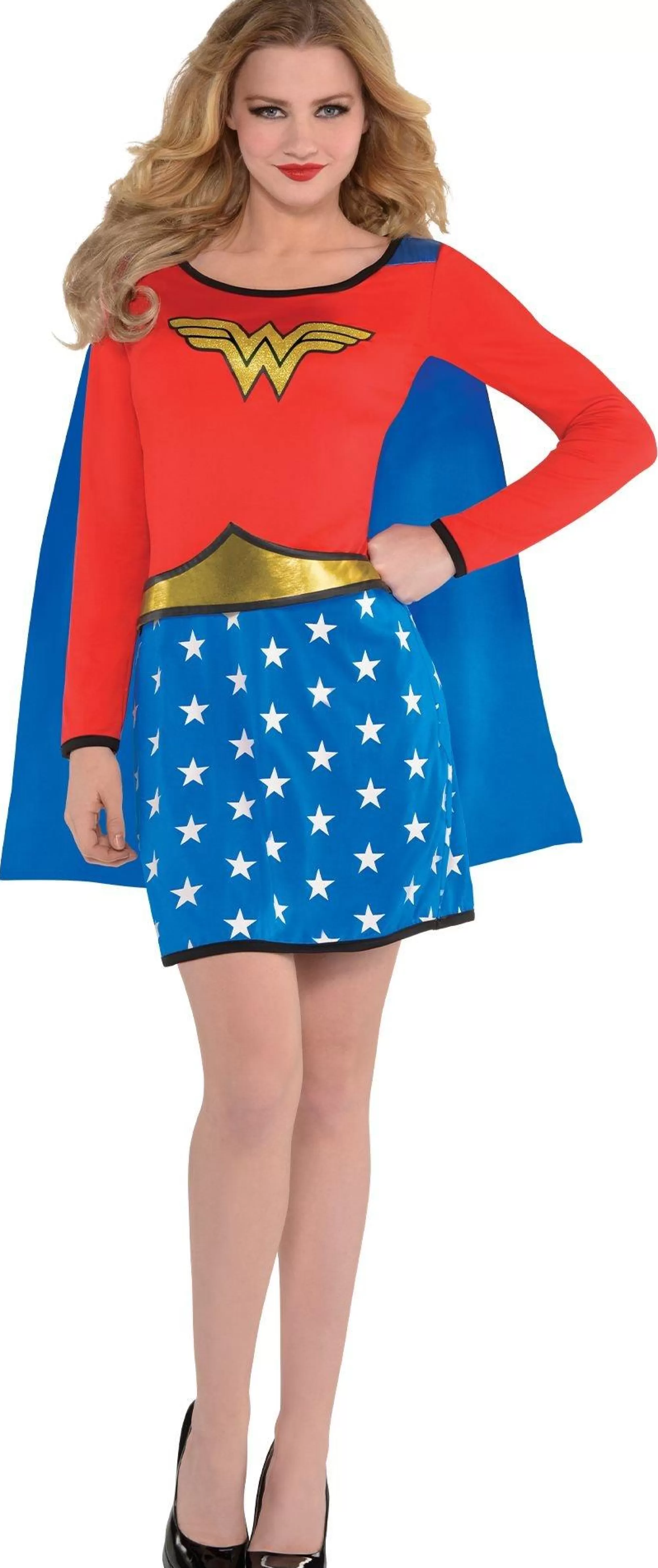 Party City Superhero-Adult Long-Sleeve Wonder Woman Dress With Cape