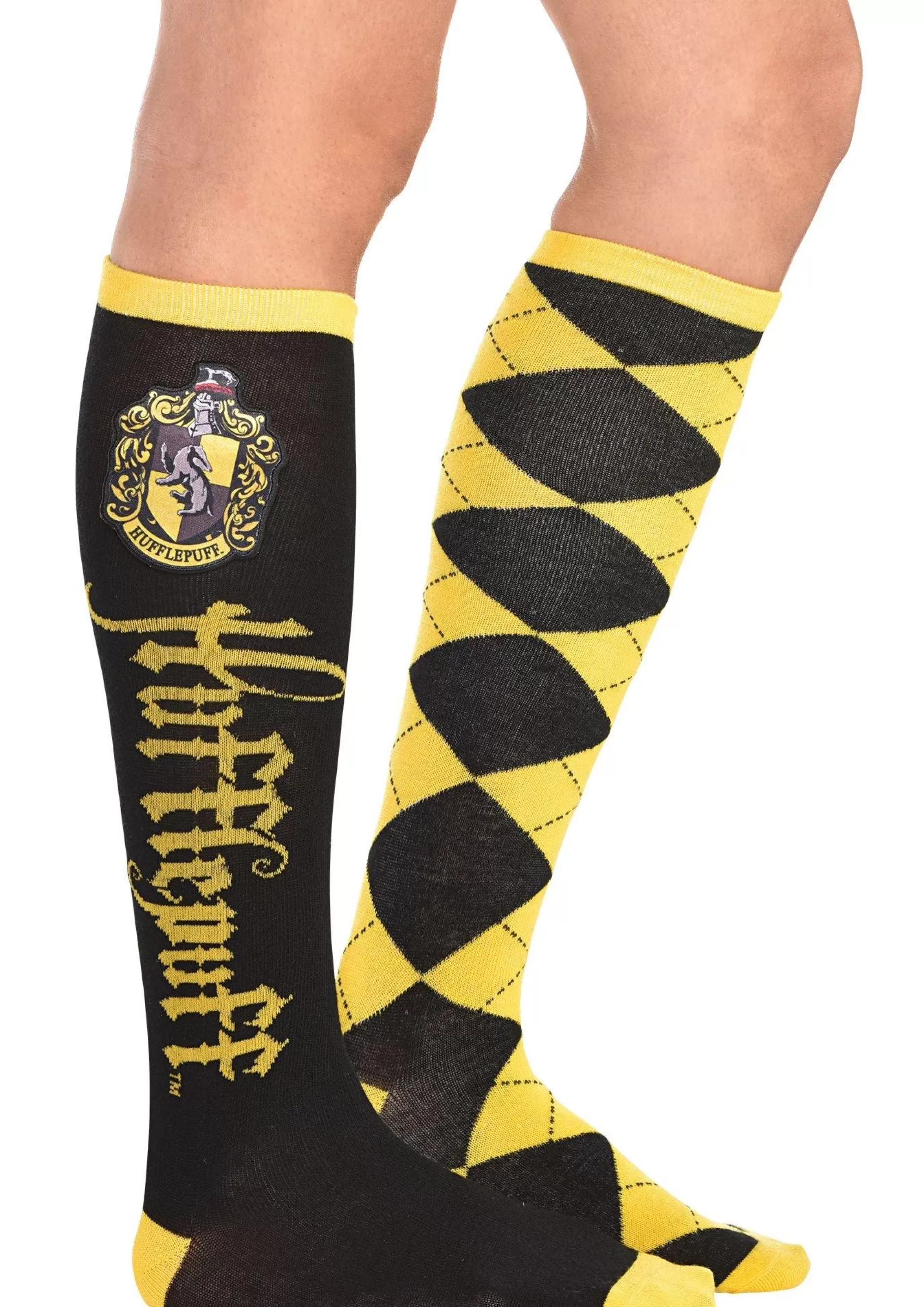 Party City Tights-Adult Mismatched Hufflepuff Knee-High Socks - Harry Potter