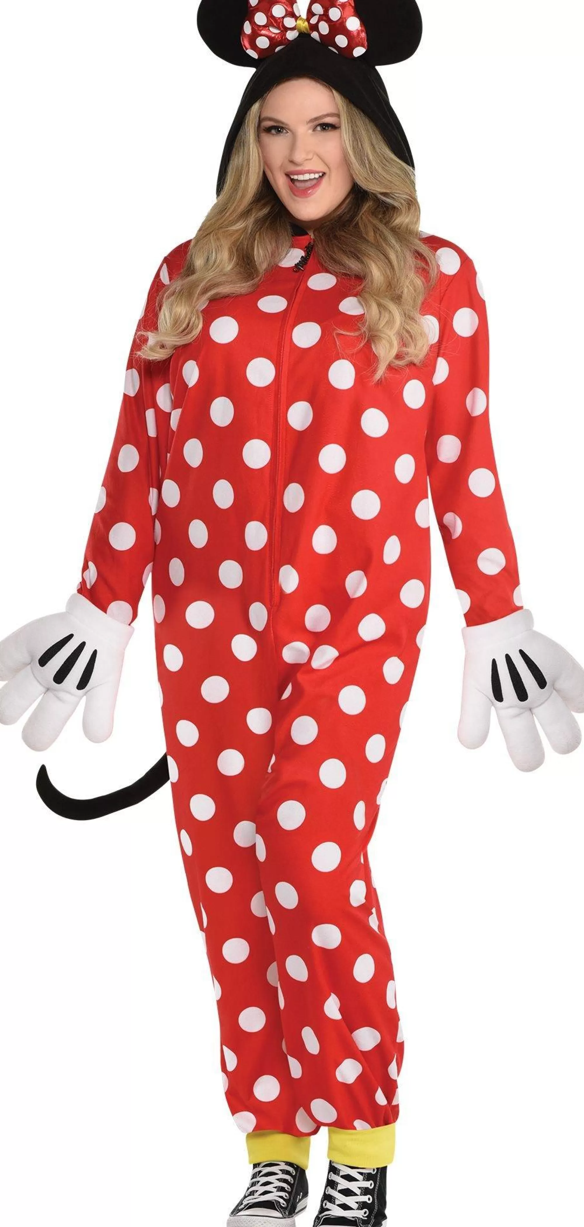 Disney Channel Plus Size Costumes-Adult Zipster Red Polka Dot Minnie Mouse One Piece Costume Plus Size - Disney