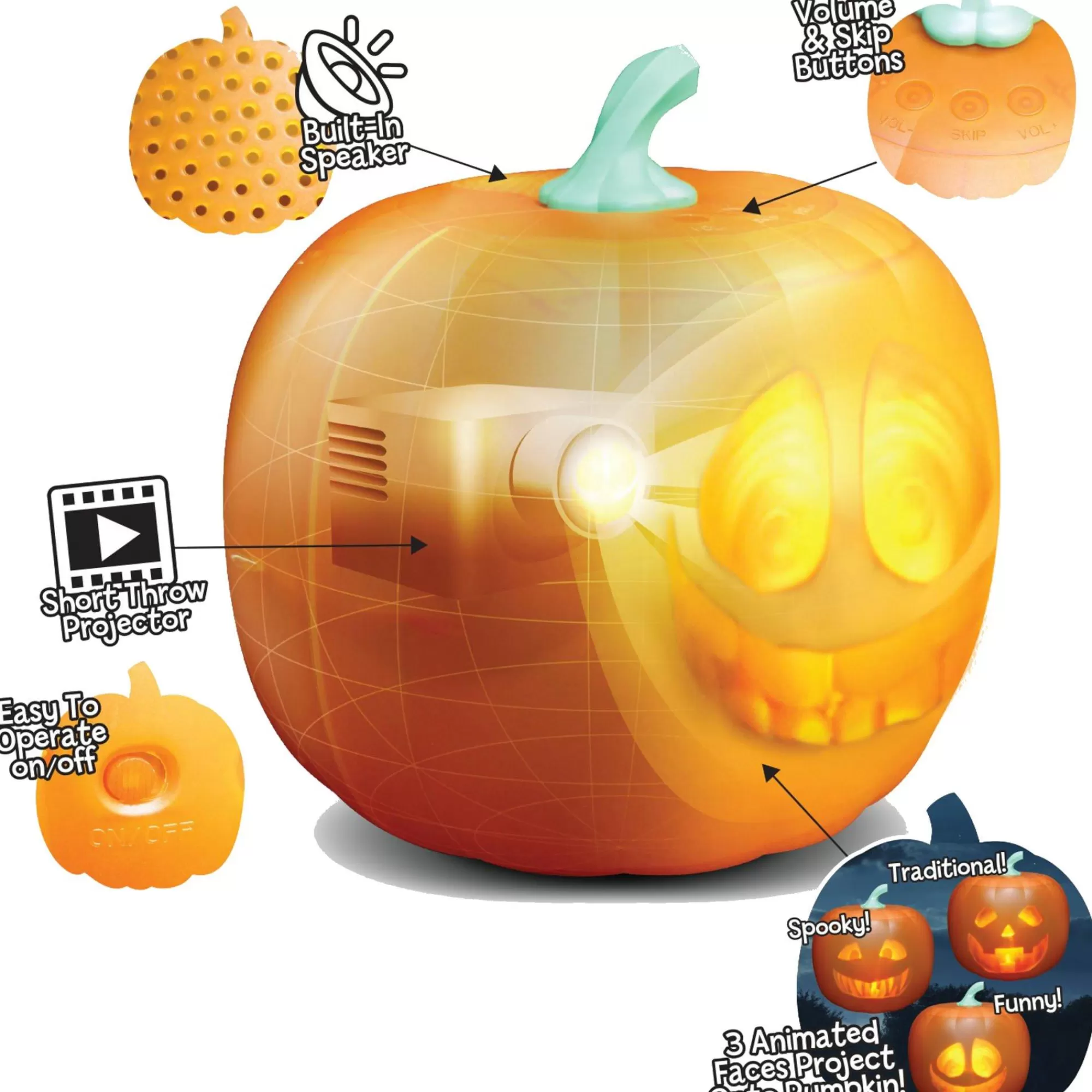 Party City Spooky Friends | Animated Light-Up Talking Jabberin' Jack Pumpkin Decoration, 9In X 11In