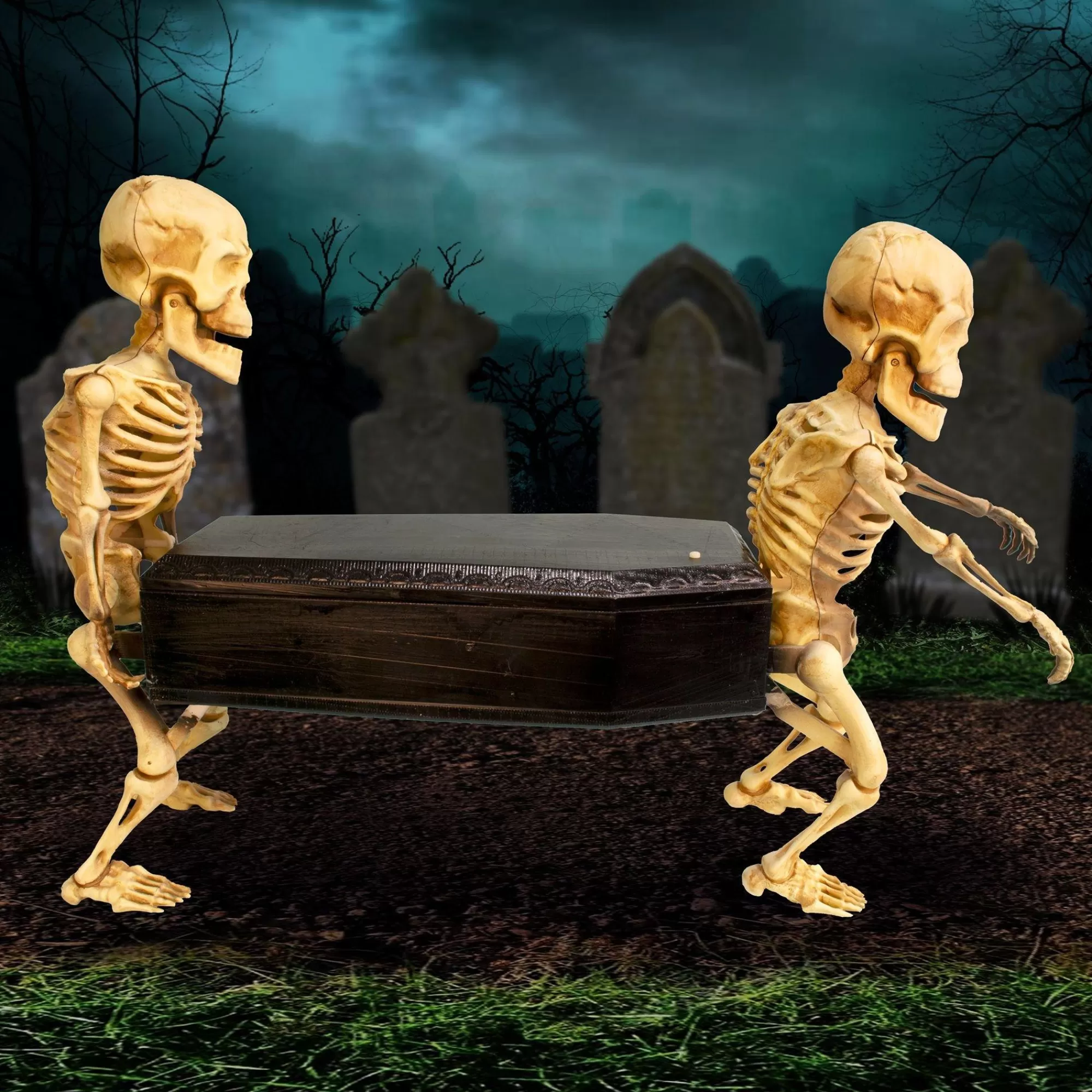Party City Animatronics | Animatronic Coffin-Carrying Skeletons With Music, 22.5In X 17.3In - Halloween Decoration
