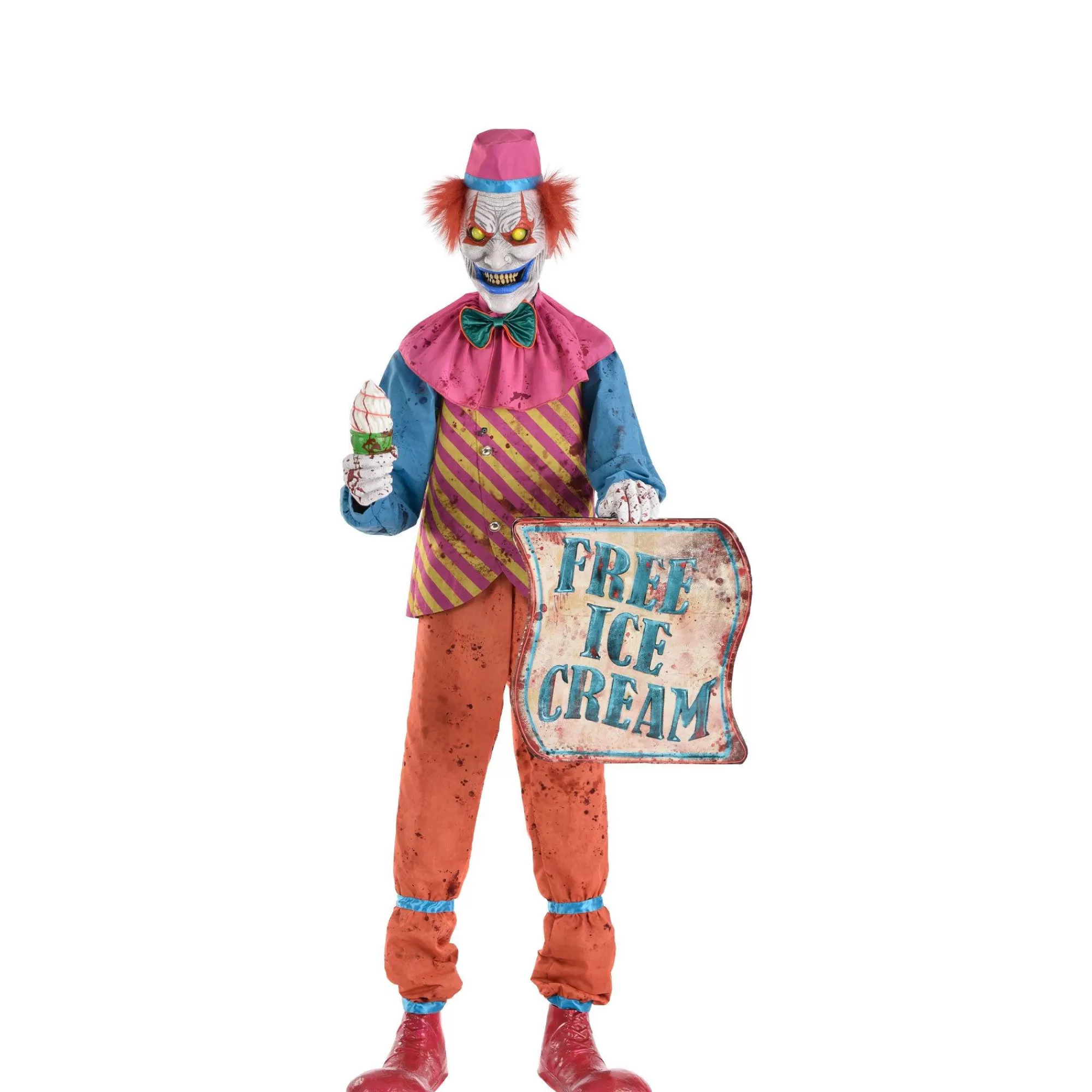 Party City Creepy Carnival | Animatronic Light Up Talking Neon Ice Cream Clown, 6Ft