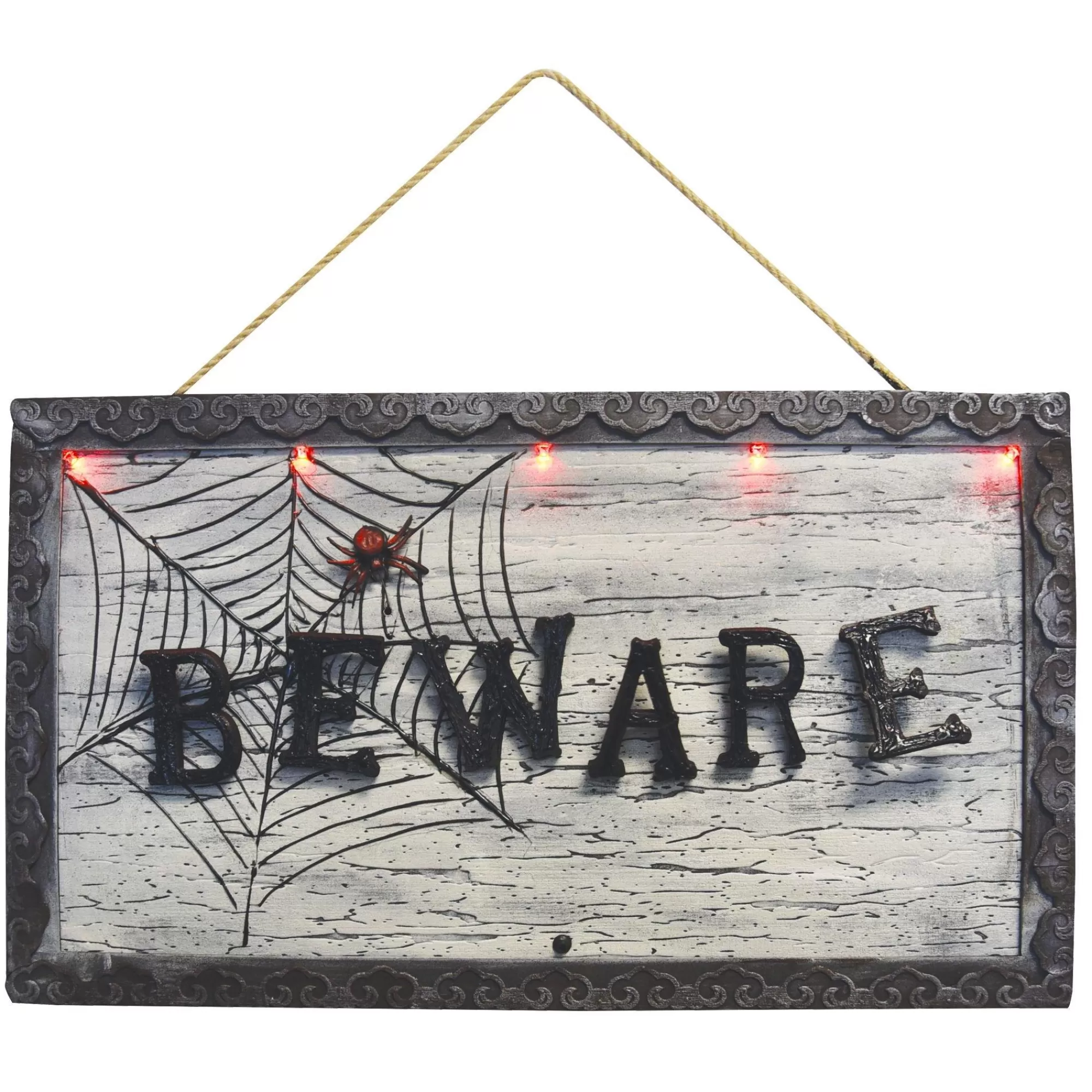 Party City Animatronics | Animatronic Light-Up Beware Plastic & Metal Sign, 18.5In X 10.6In - Halloween Decoration