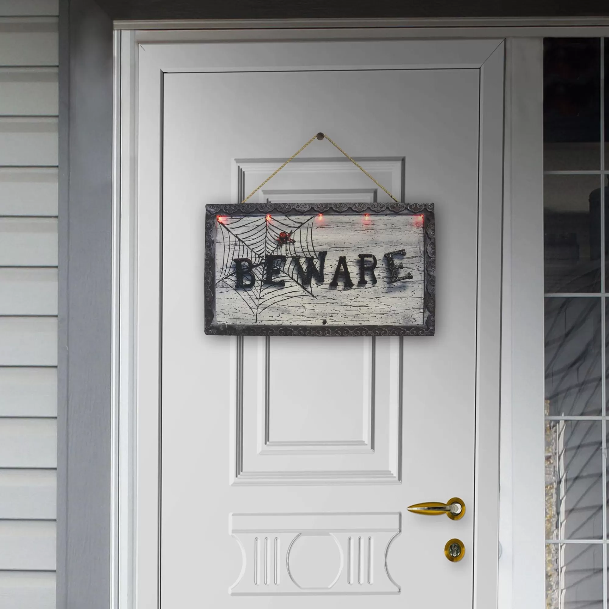 Party City Animatronics | Animatronic Light-Up Beware Plastic & Metal Sign, 18.5In X 10.6In - Halloween Decoration