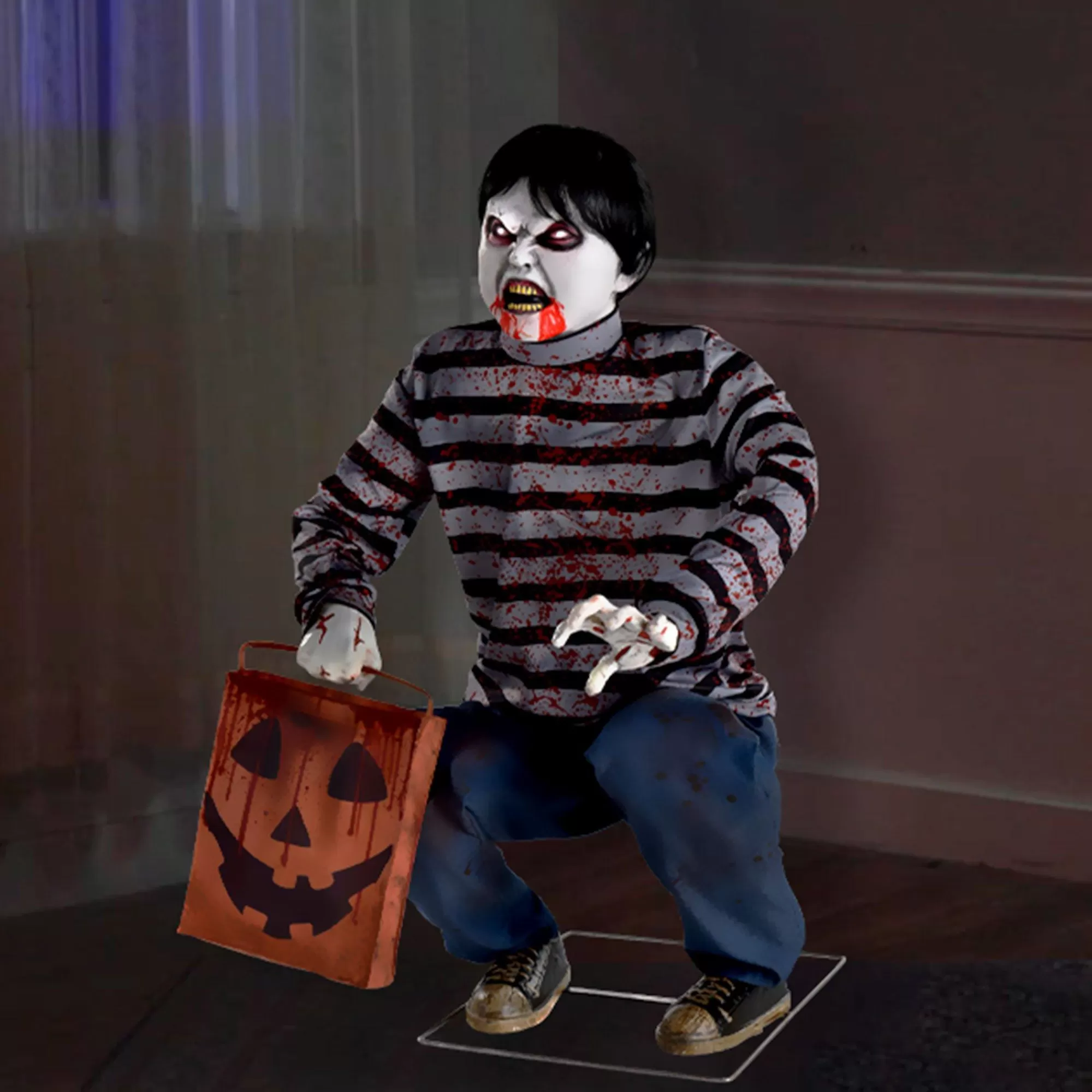 Party City Animatronics | Animatronic Light-Up Crouching Zombie Child, 2.3Ft X 3Ft - Halloween Decoration