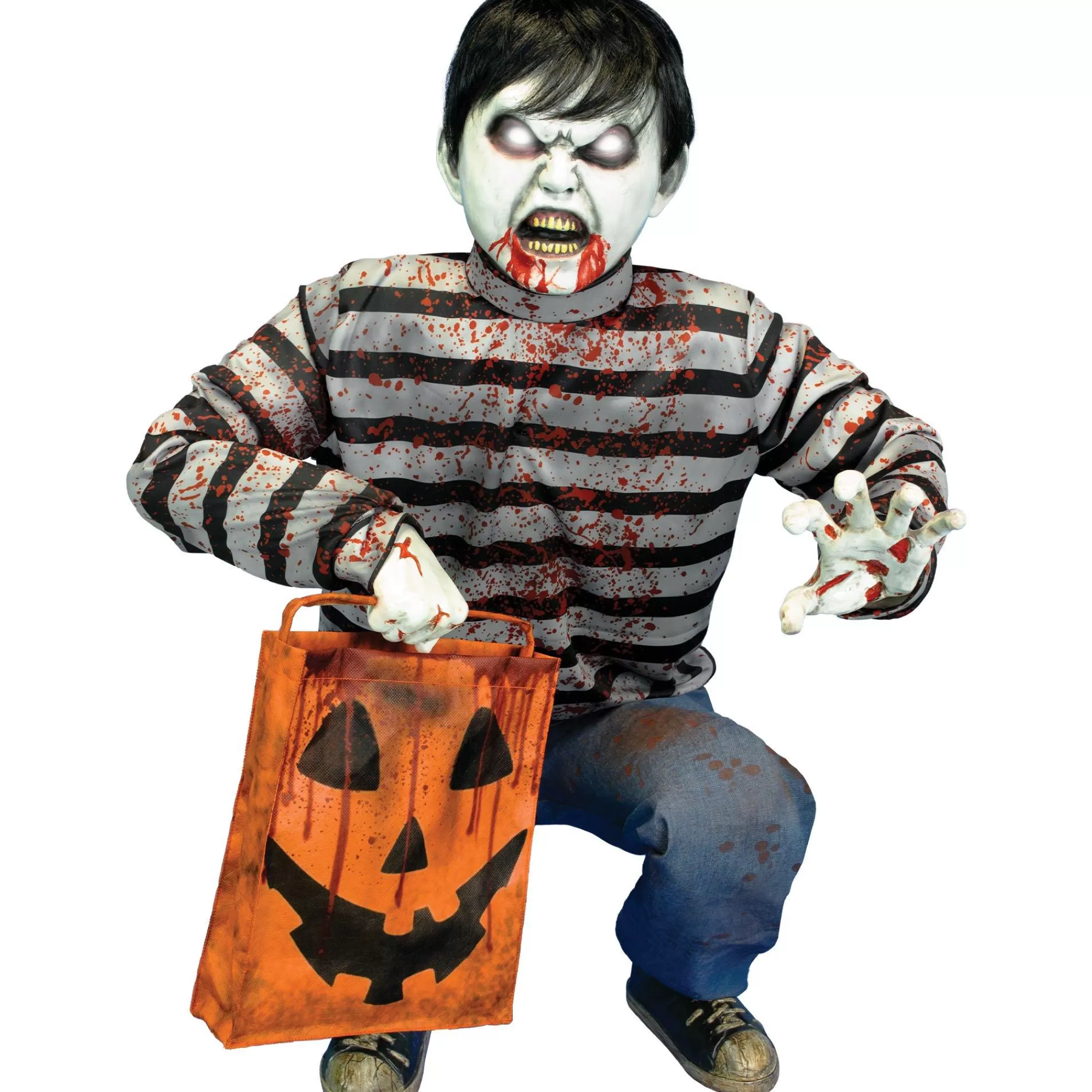 Party City Animatronics | Animatronic Light-Up Crouching Zombie Child, 2.3Ft X 3Ft - Halloween Decoration