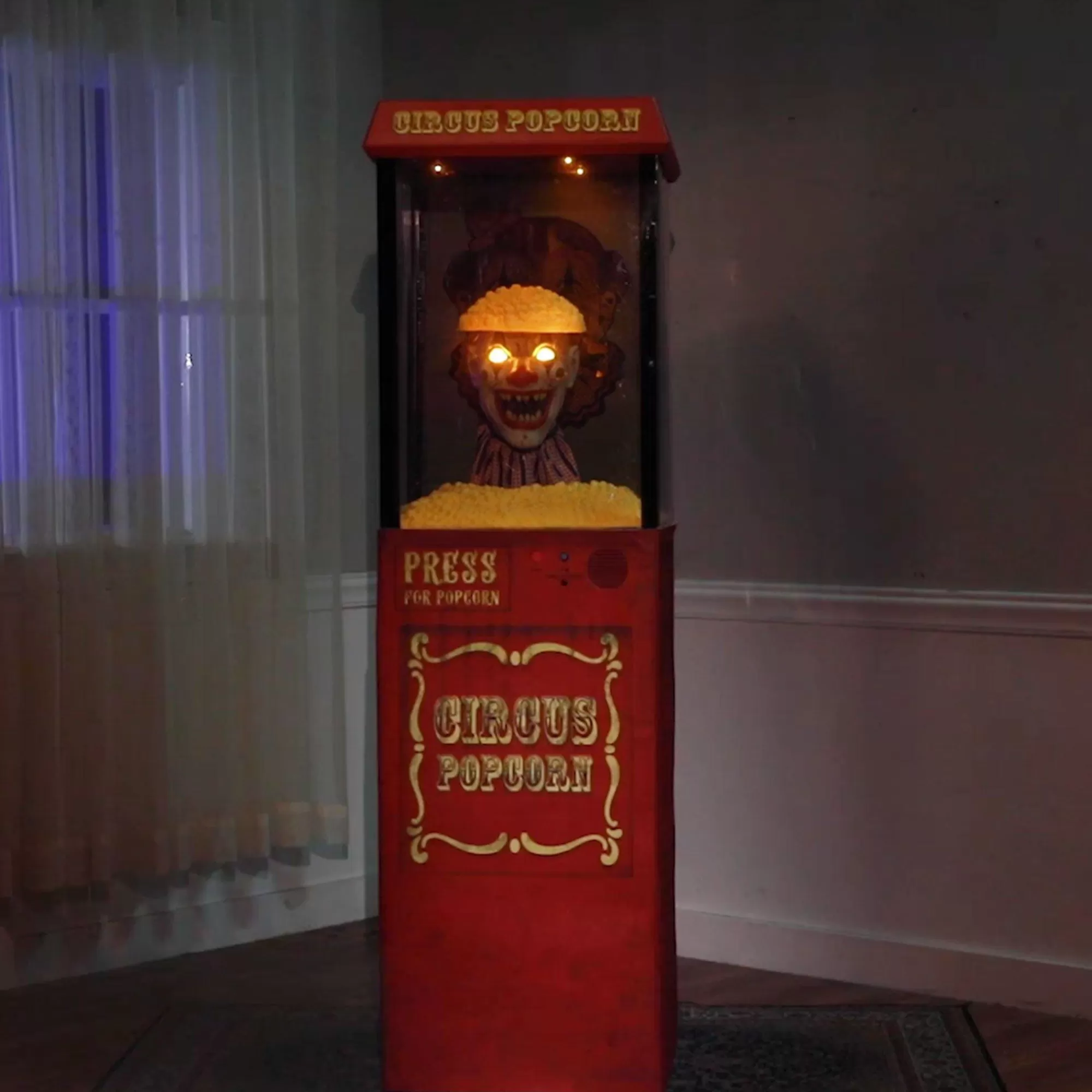Party City Animatronics | Animatronic Light-Up Talking Circus Popcorn Pop-Out Clown, 5.6Ft - Halloween Decoration
