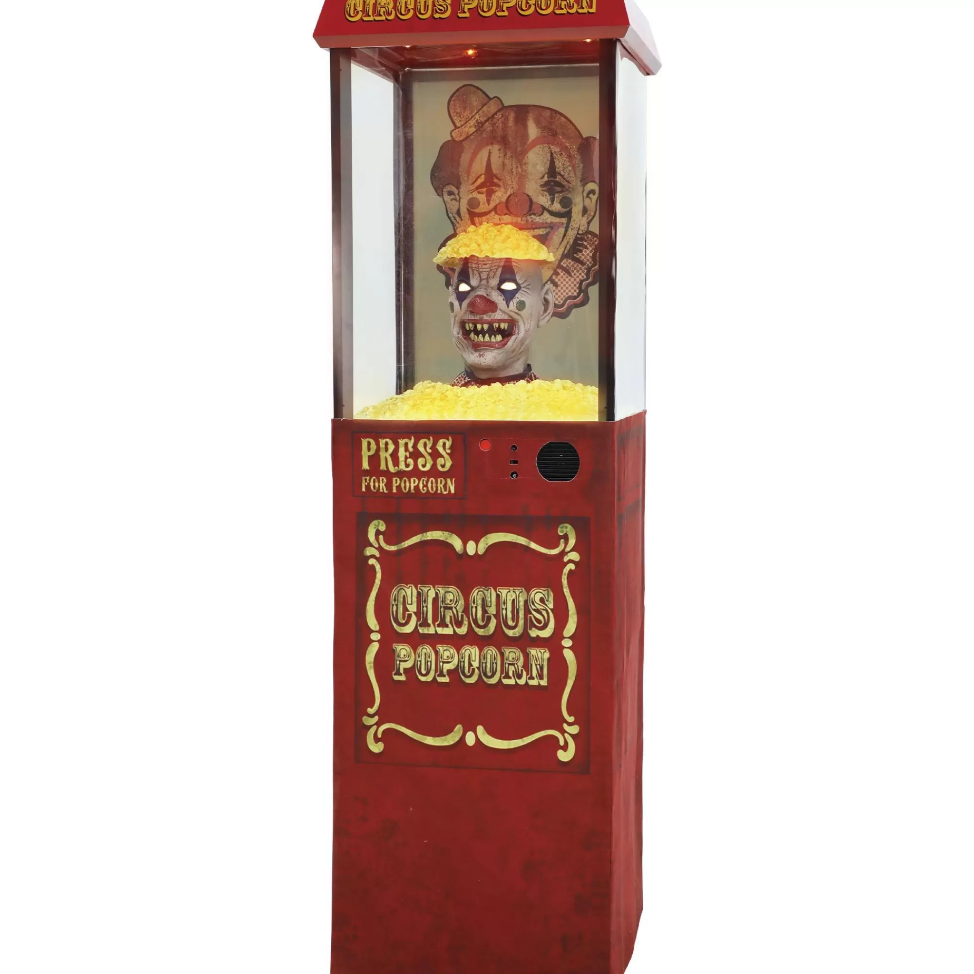 Party City Animatronics | Animatronic Light-Up Talking Circus Popcorn Pop-Out Clown, 5.6Ft - Halloween Decoration