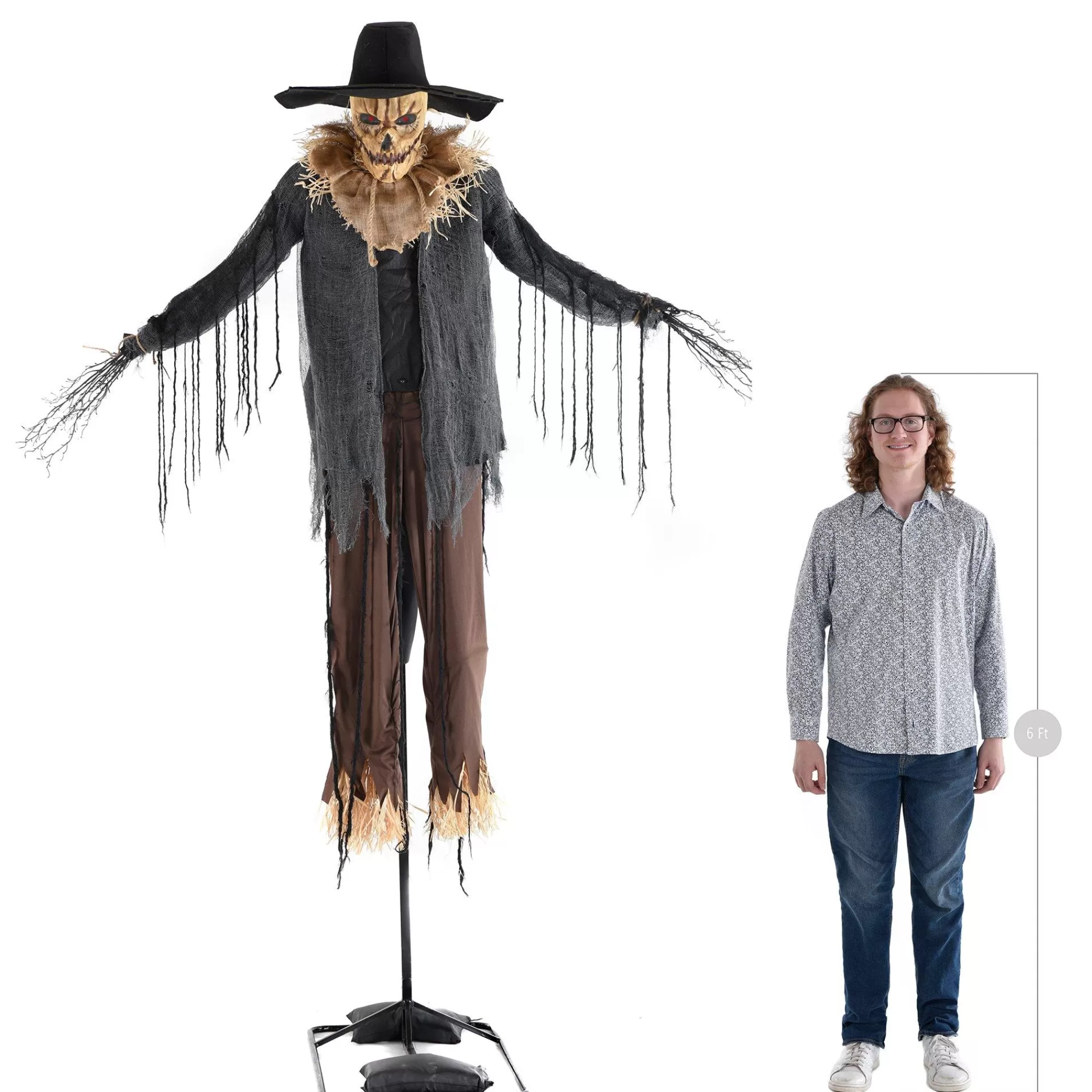 Party City Animatronics | Animatronic Light-Up Talking Dropdown Scarecrow Decoration, 8.2Ft