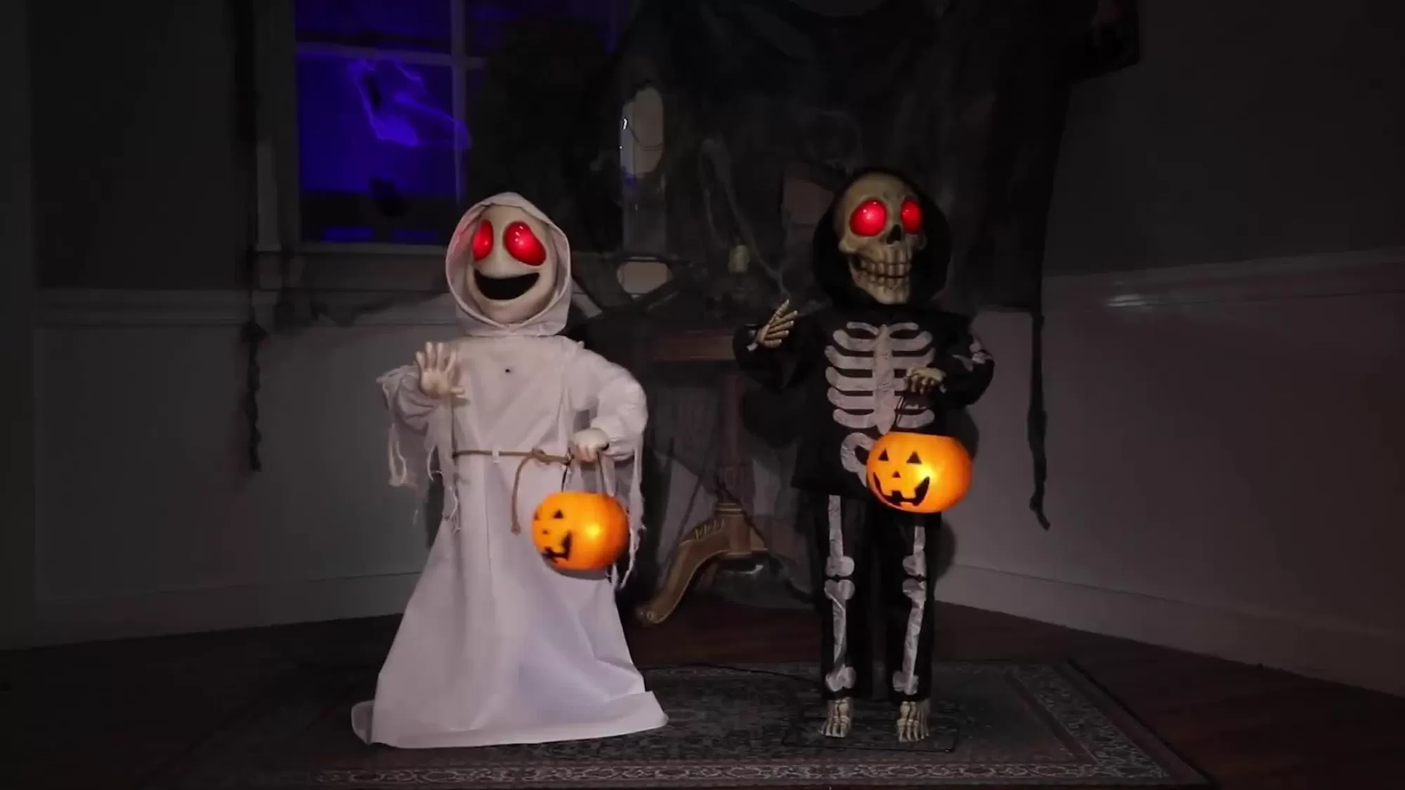 Party City Animatronics | Animatronic Light-Up Talking Ghost & Skeleton Trick-Or-Treaters Decoration, 21In X 36In