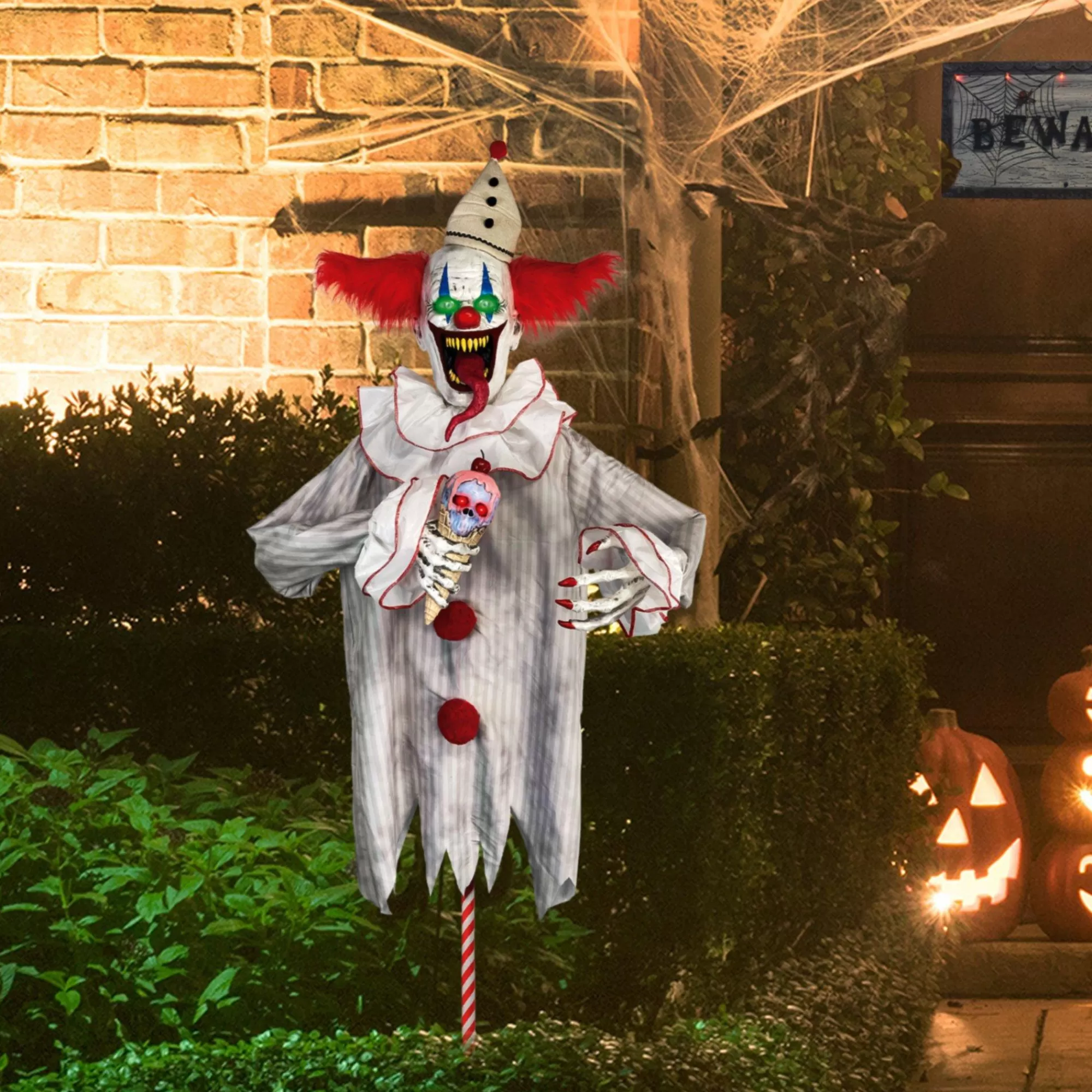 Party City Yard Stakes & Signs | Animatronic Light-Up Talking Ice Scream Clown Yard Stake, 7.5Ft - Halloween Decoration