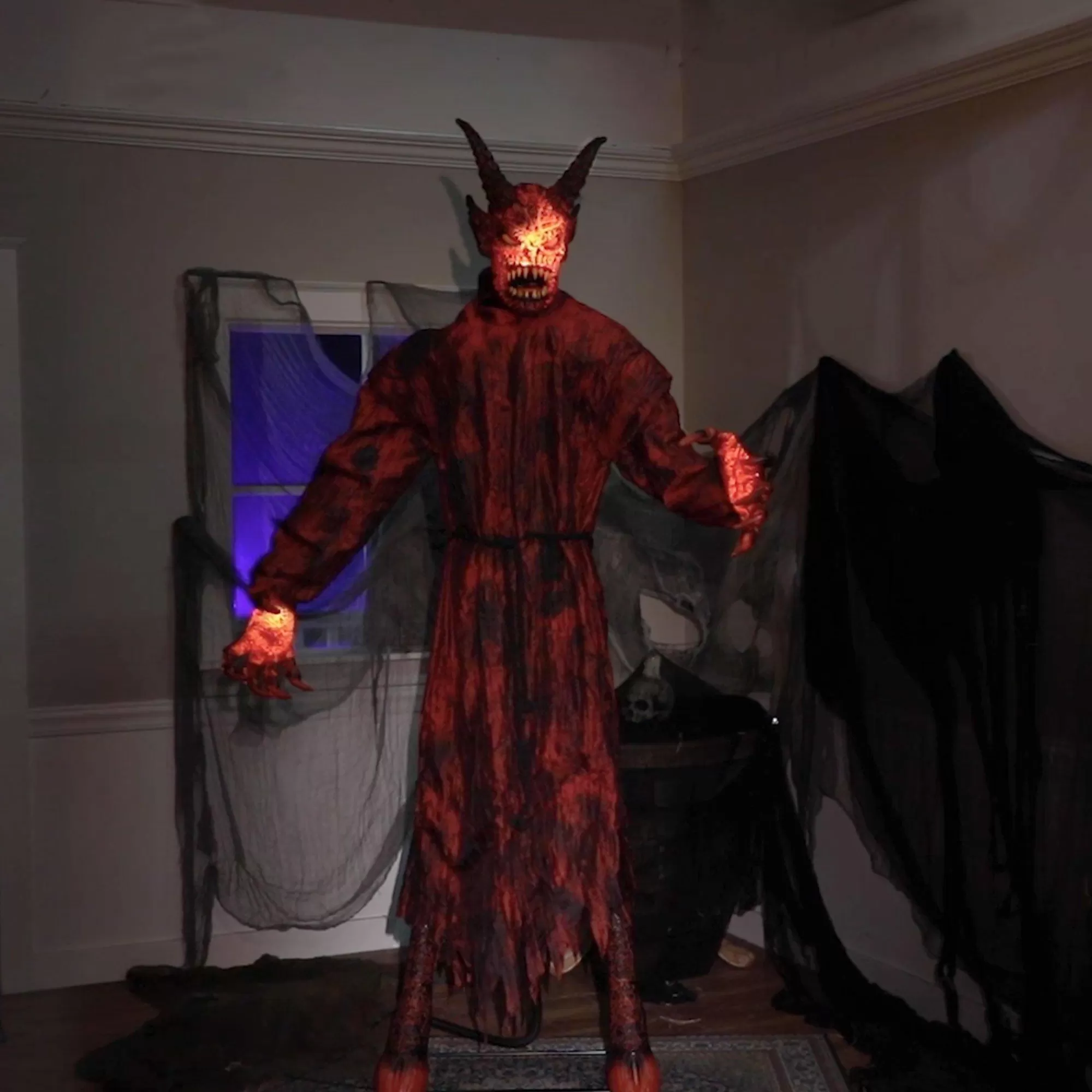 Party City Animatronics | Animatronic Light-Up Talking Lava Demon Decoration With Fog Effect, 7.5Ft