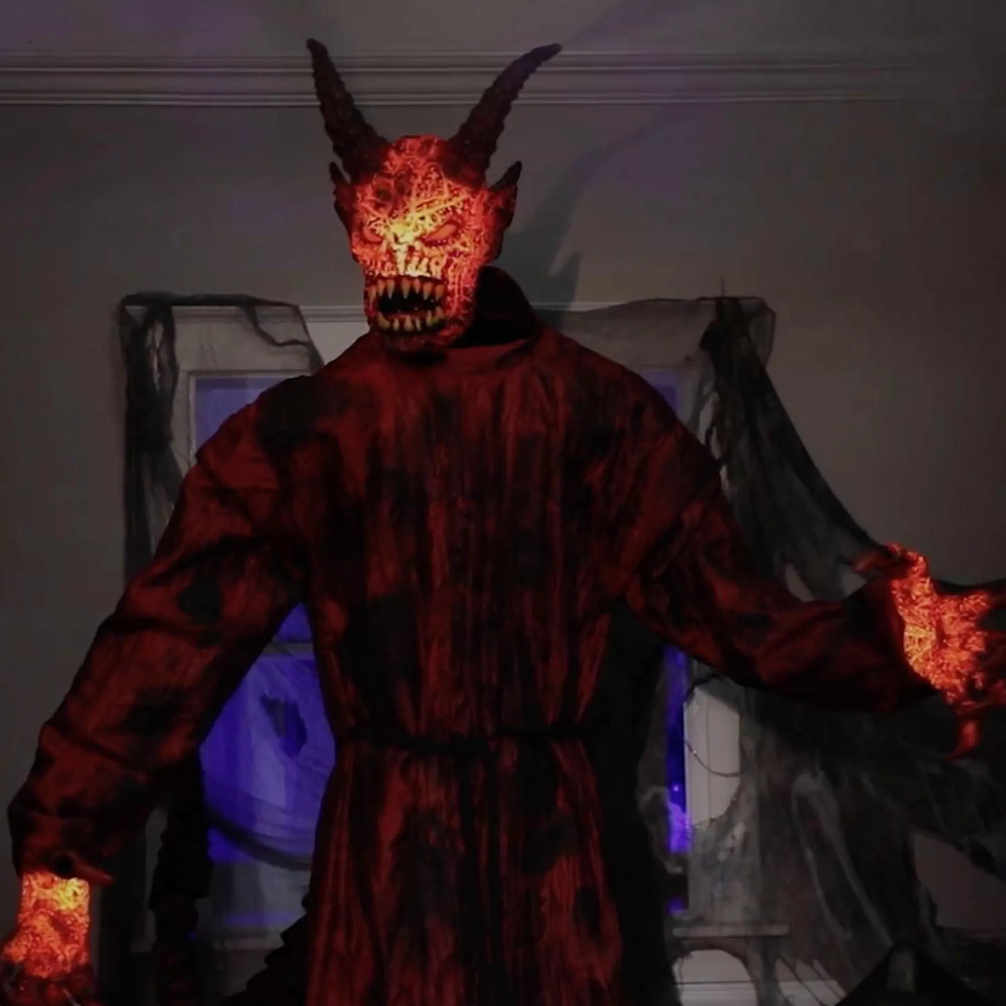 Party City Animatronics | Animatronic Light-Up Talking Lava Demon Decoration With Fog Effect, 7.5Ft