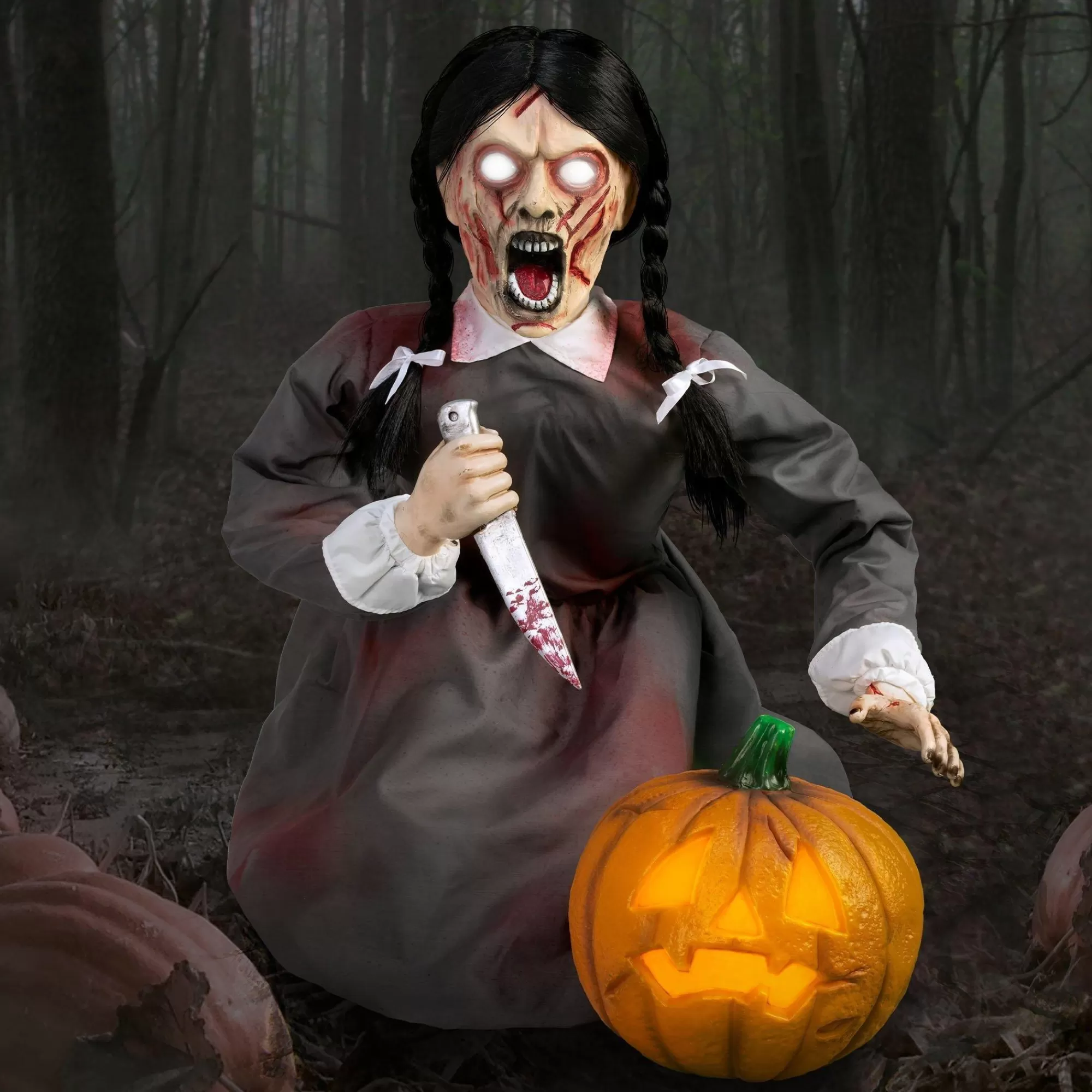 Party City Animatronics | Animatronic Light-Up Vengeful Vicky Pumpkin Carver Decoration, 22In X 36.8In