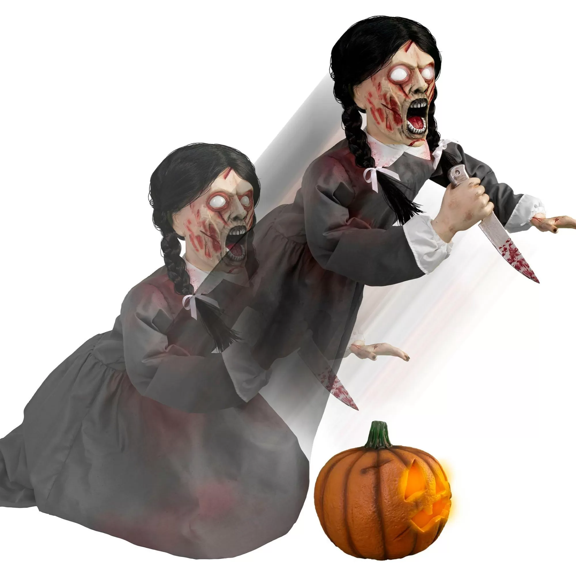 Party City Animatronics | Animatronic Light-Up Vengeful Vicky Pumpkin Carver Decoration, 22In X 36.8In