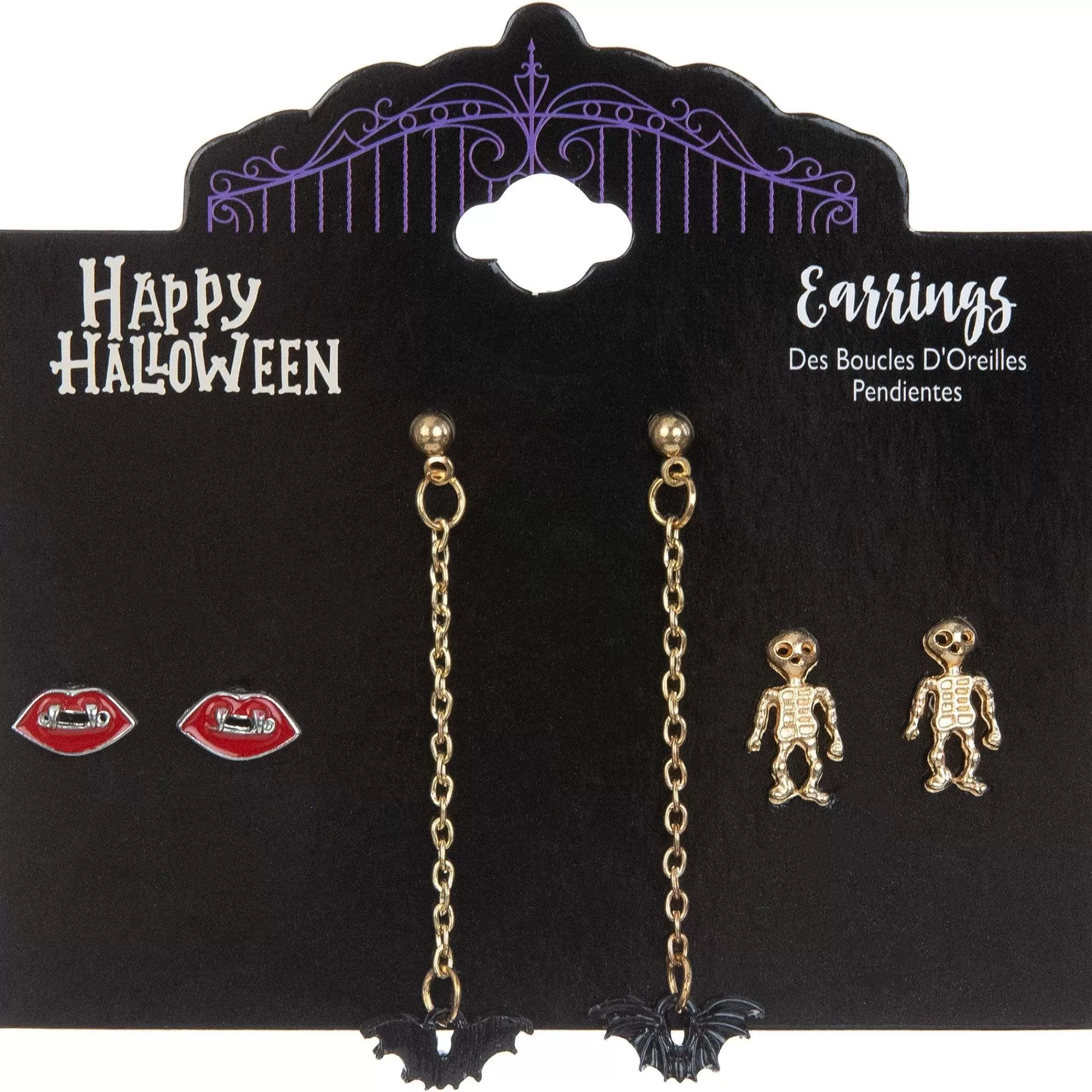 Party City Jewelry-Bats, Fangs & Skeletons Halloween Earring Set, 3Ct