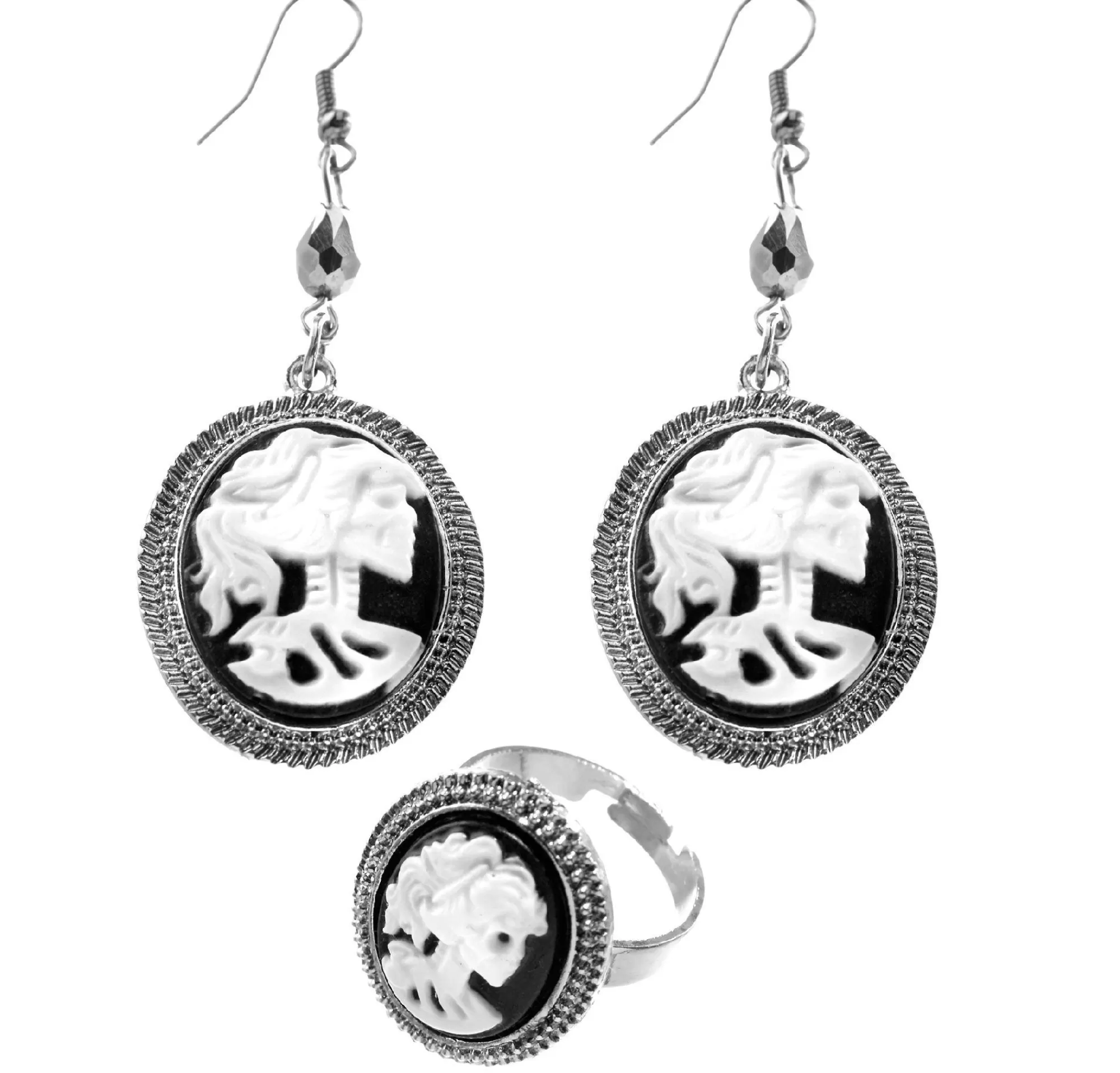 Party City Jewelry-Black & Bone Earrings & Ring Set