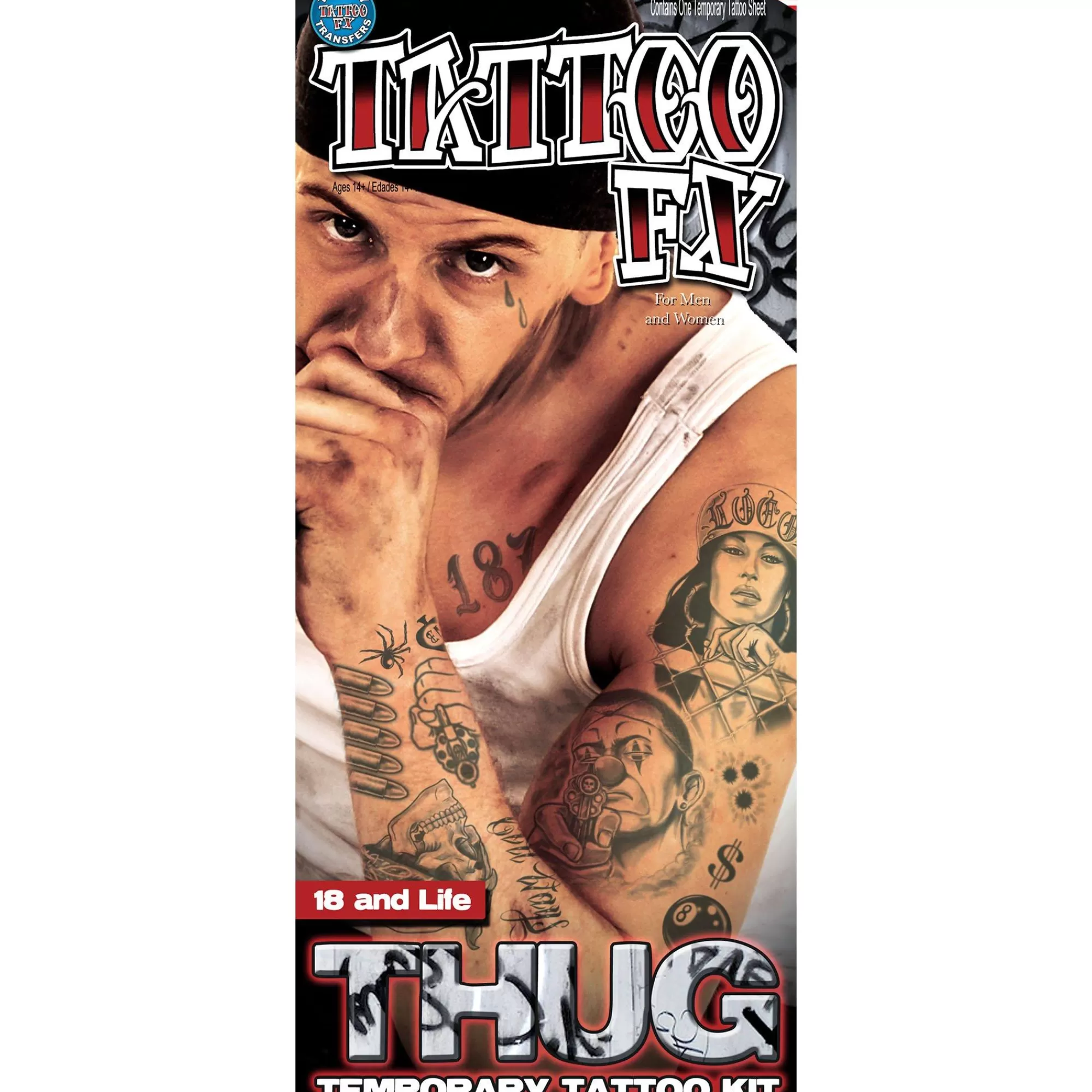 Party City Makeup-Black & Gray-Style Thug Temporary Tattoos, 12Pc