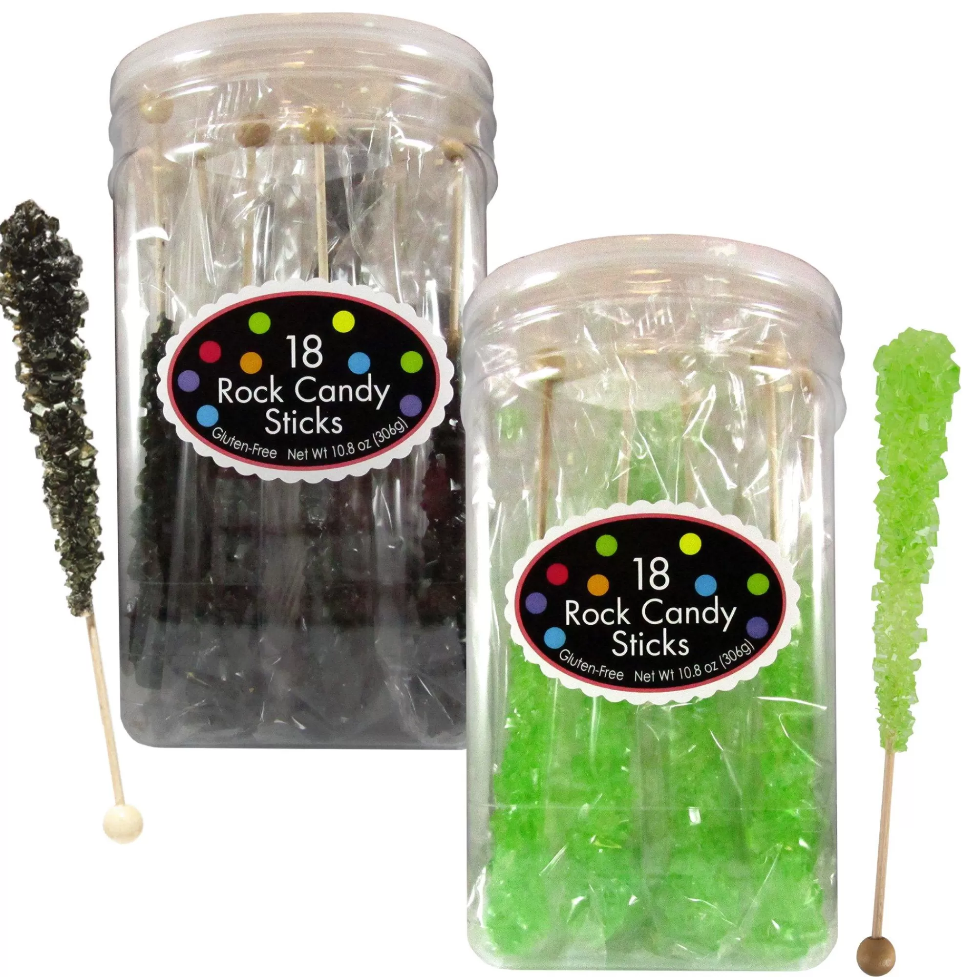 Party City Candy Buffet By Color-Black & Kiwi Green Team Colors Rock Candy Sticks, 36Ct - Cherry & Green Apple