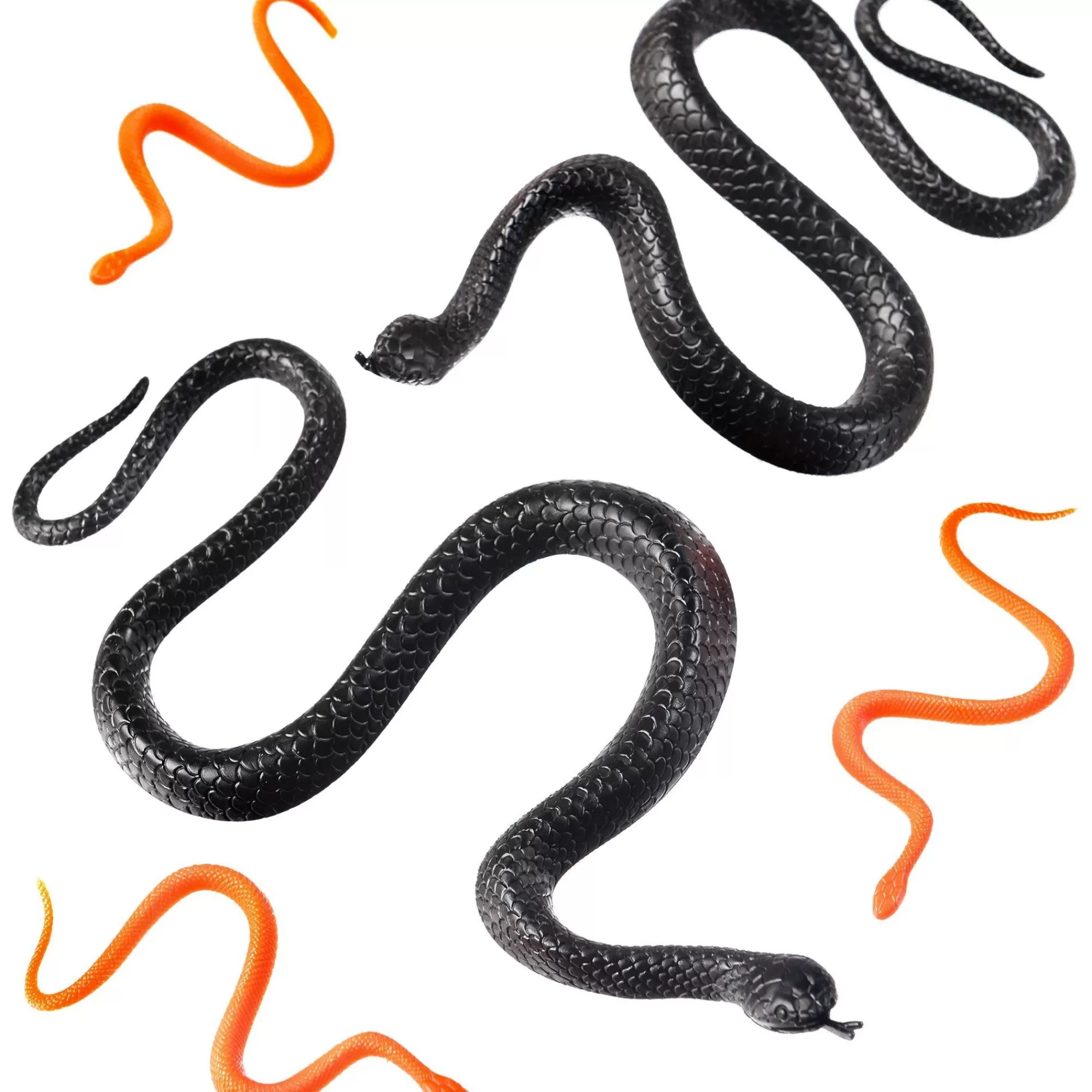 Party City Creatures | Black & Orange Plastic Snakes, 24Ct