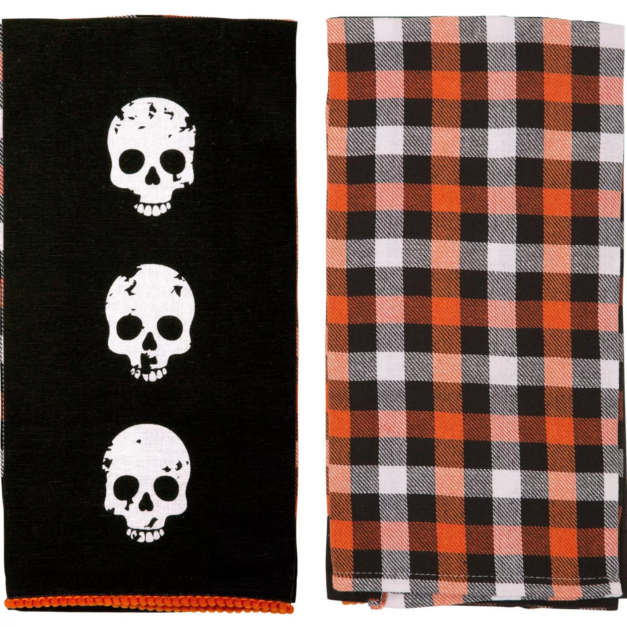 Party City Table Décor & Centerpieces | Black & Orange Skulls & Buffalo Plaid Fabric Kitchen Towels, 18In X 28In, 2Ct