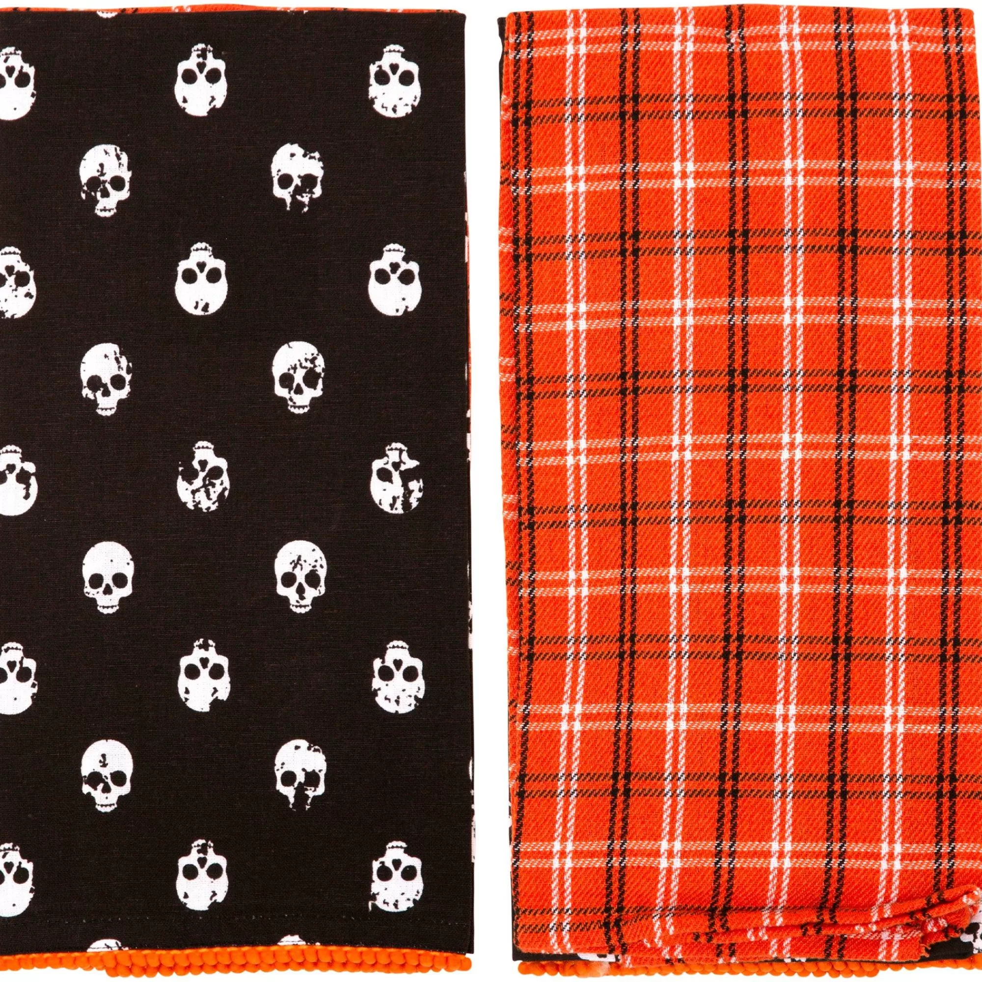 Party City Table Décor & Centerpieces | Black & Orange Skulls & Plaid Fabric Kitchen Towels, 18In X 28In, 2Ct