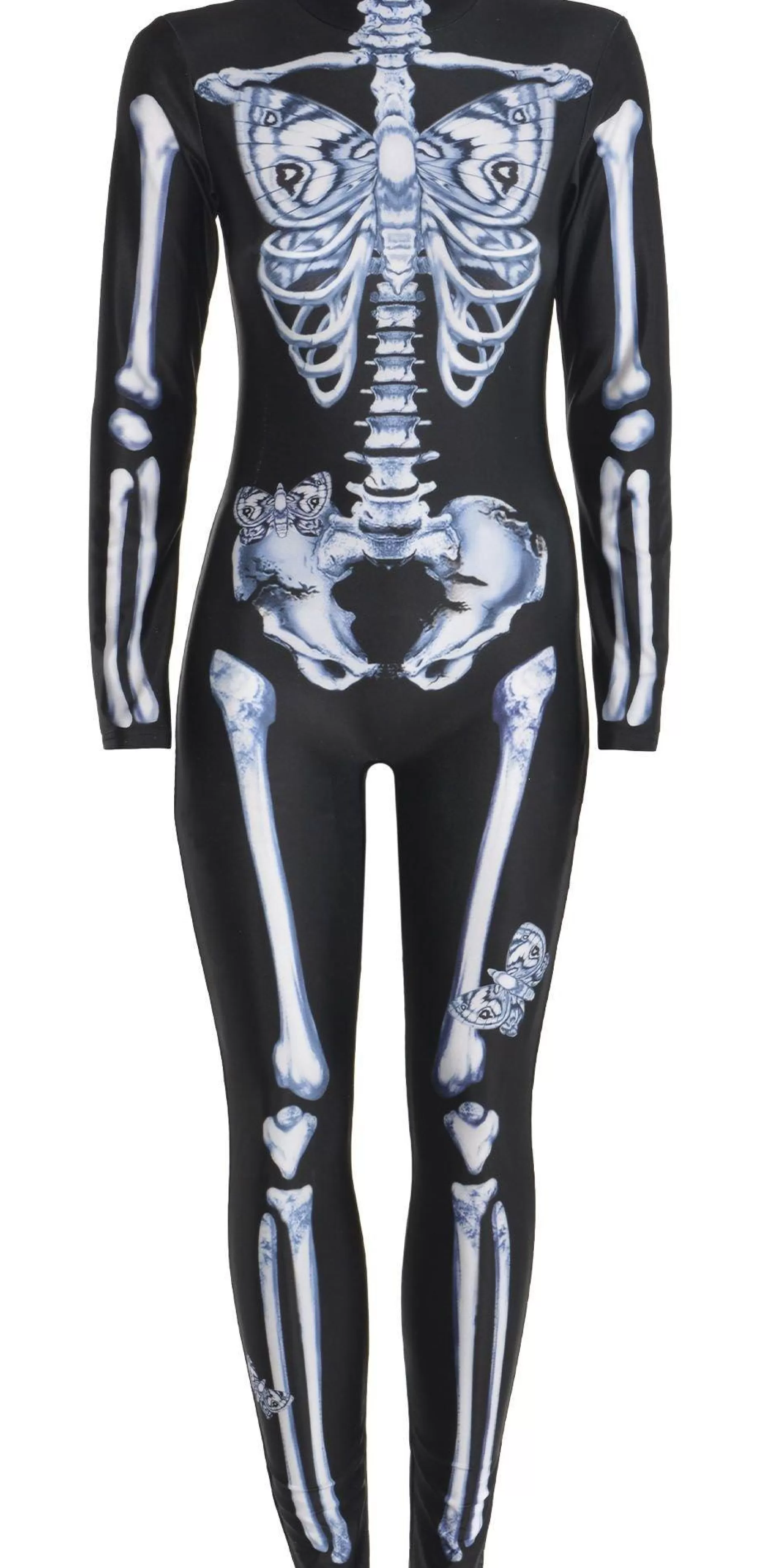 Party City Bodywear-Black & White Skeleton Catsuit With Butterflies For Adults