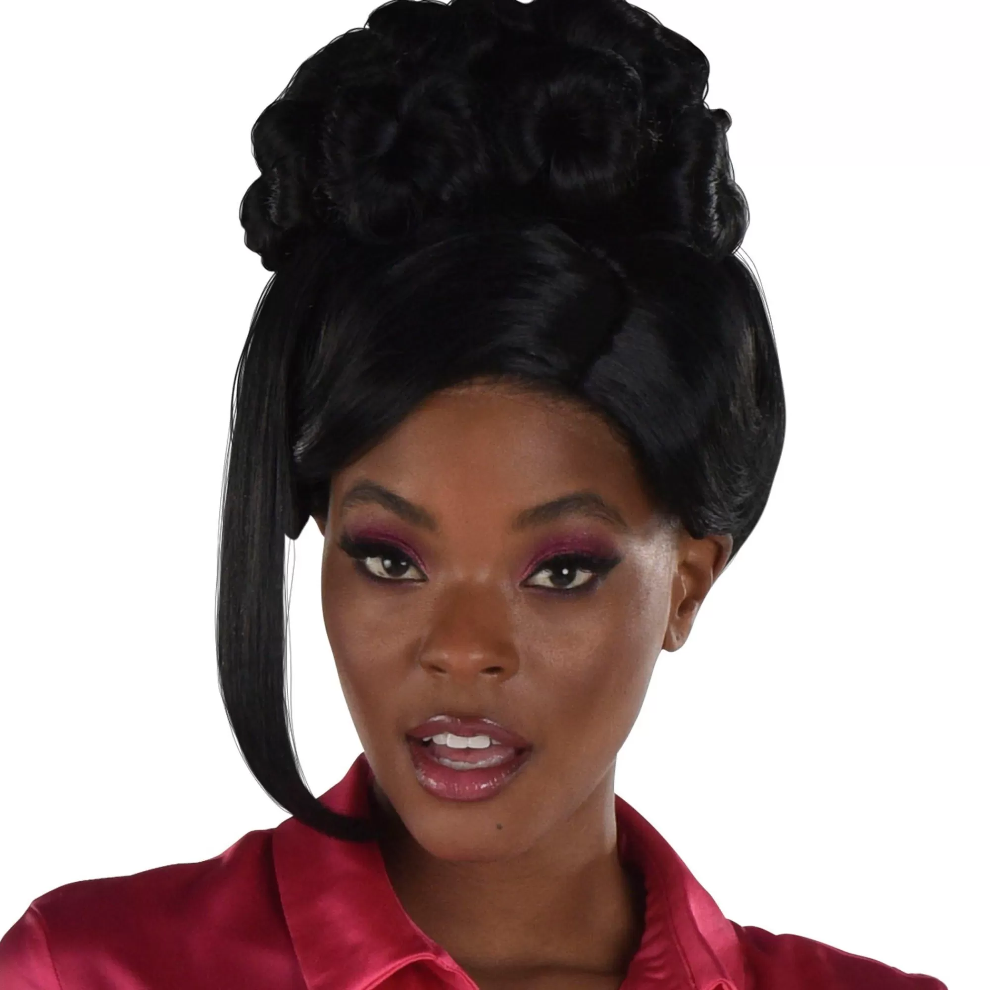 Party City Wigs-Black Beehive Updo Hairpiece With Clip-In Side Bangs